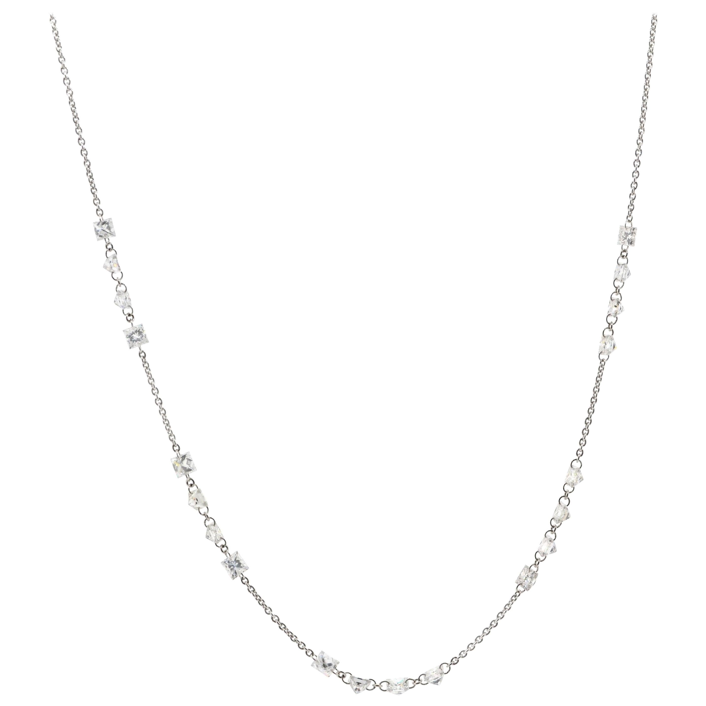 JR 2.95 Carat White Drill Diamond 18 Karat White Gold Necklace For Sale