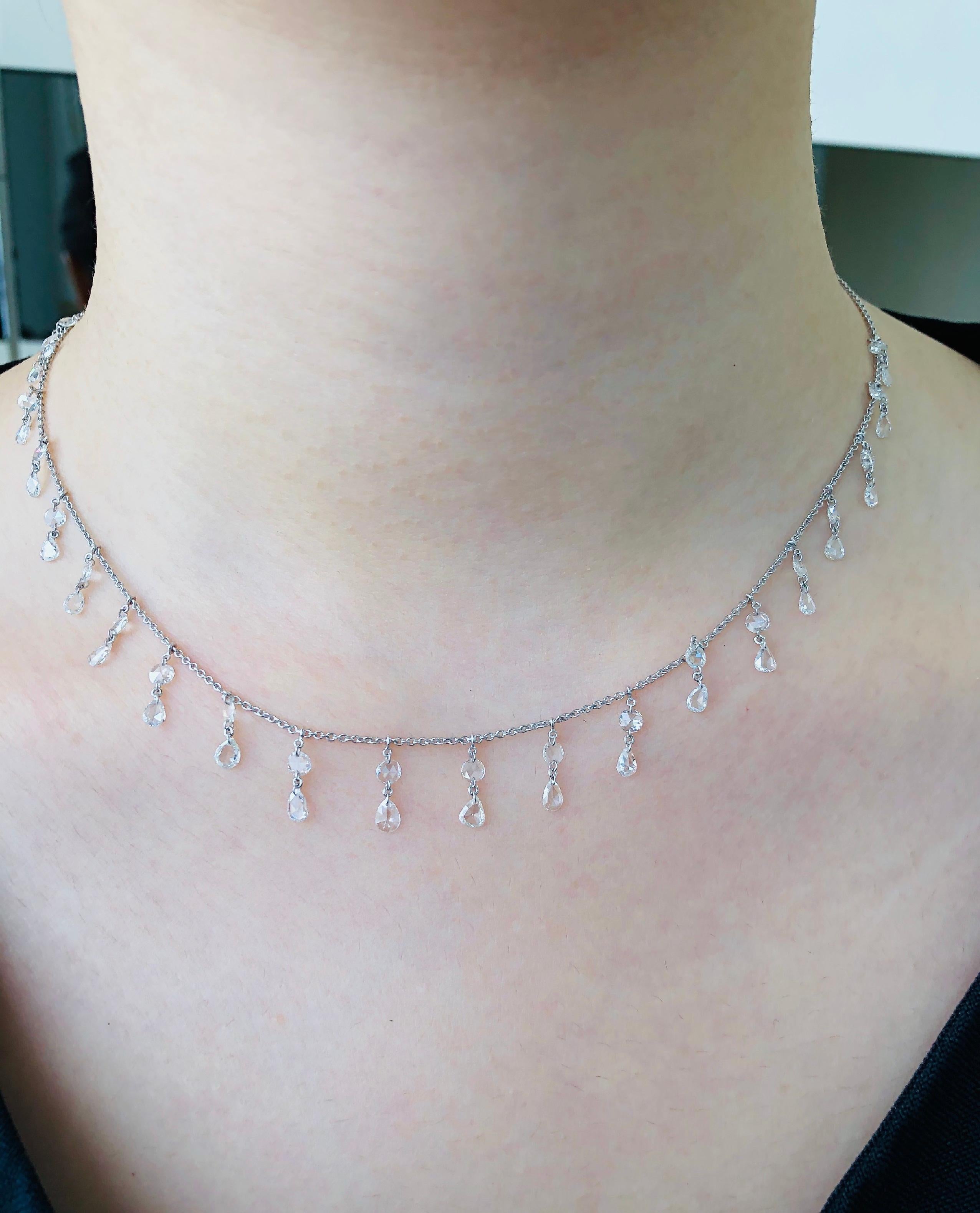 JR 3.14 Carat Rose Cut Diamond Dangling Choker Necklace 

Dress your neck with our beautiful choker made with exquisite diamonds. This fancy piece is classy yet modern. It has slider ball near the clasp to adjust the length from 14 Inch to 18