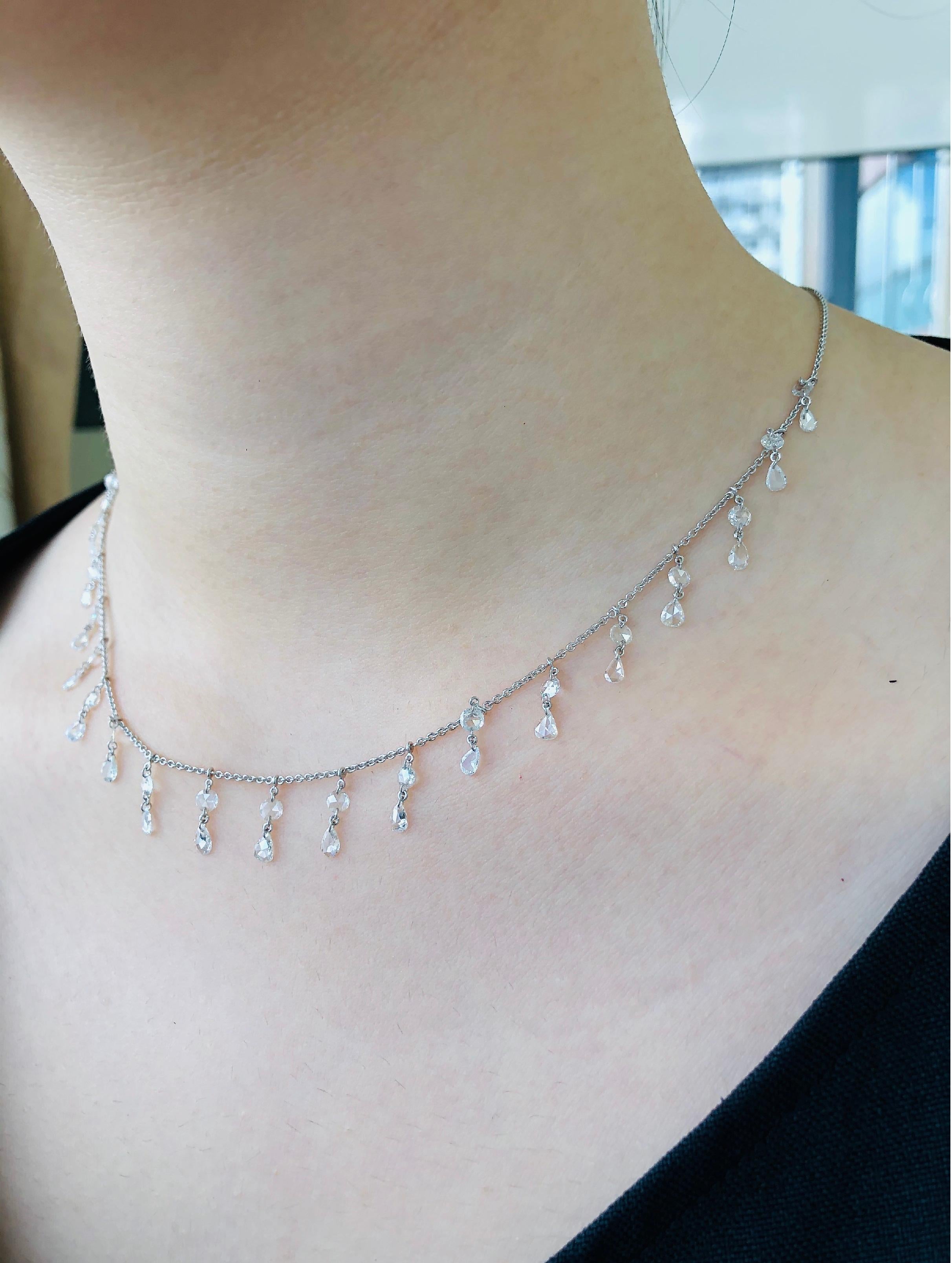 Moderno Collana girocollo in oro bianco 18 carati con diamanti taglio rosa JR da 3,14 carati in vendita