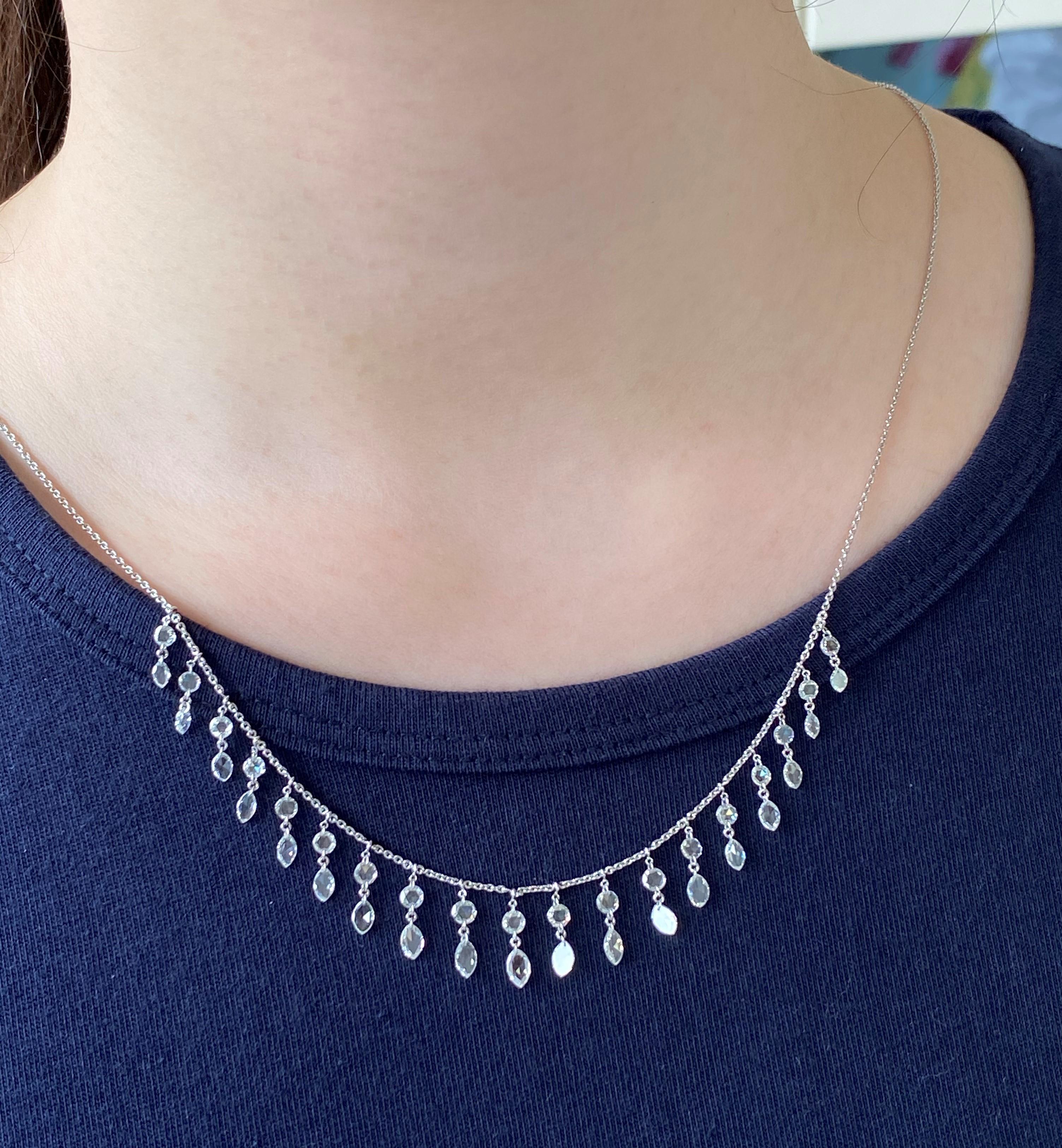 Moderno JR Collana con diamanti taglio rosa da 3,17 carati in oro bianco 18 carati in vendita