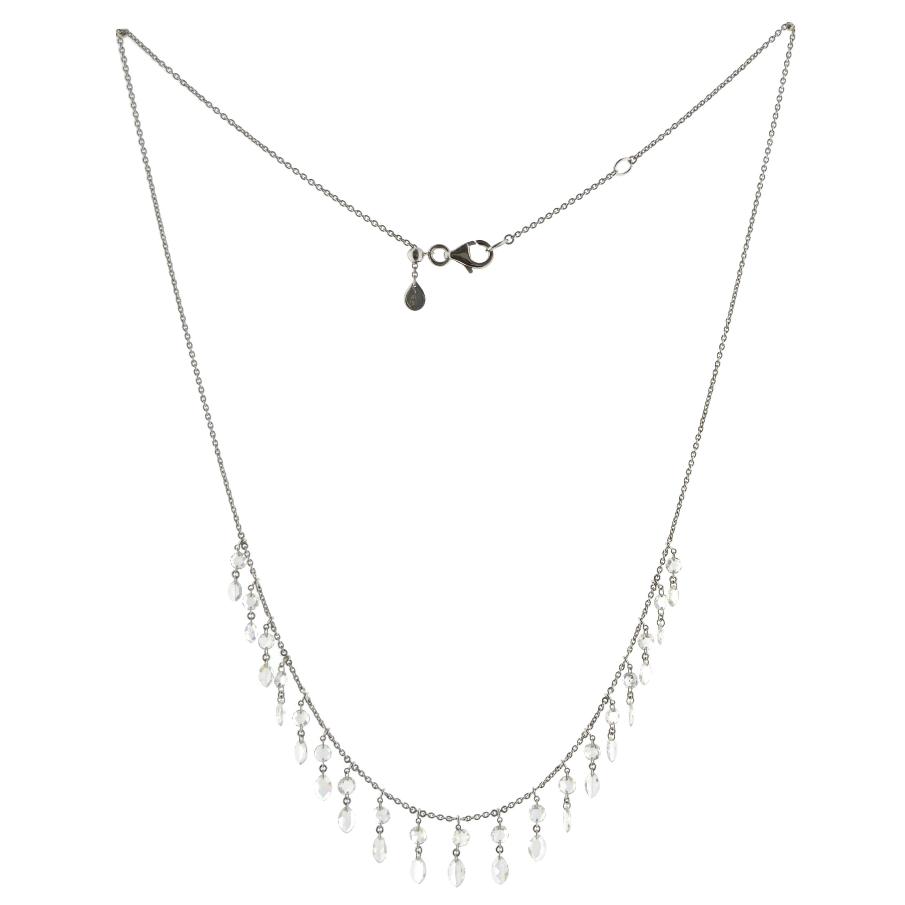 JR Collar Colgante de Diamantes Corte Rosa 3,17 Quilates Oro Blanco 18 Kilates