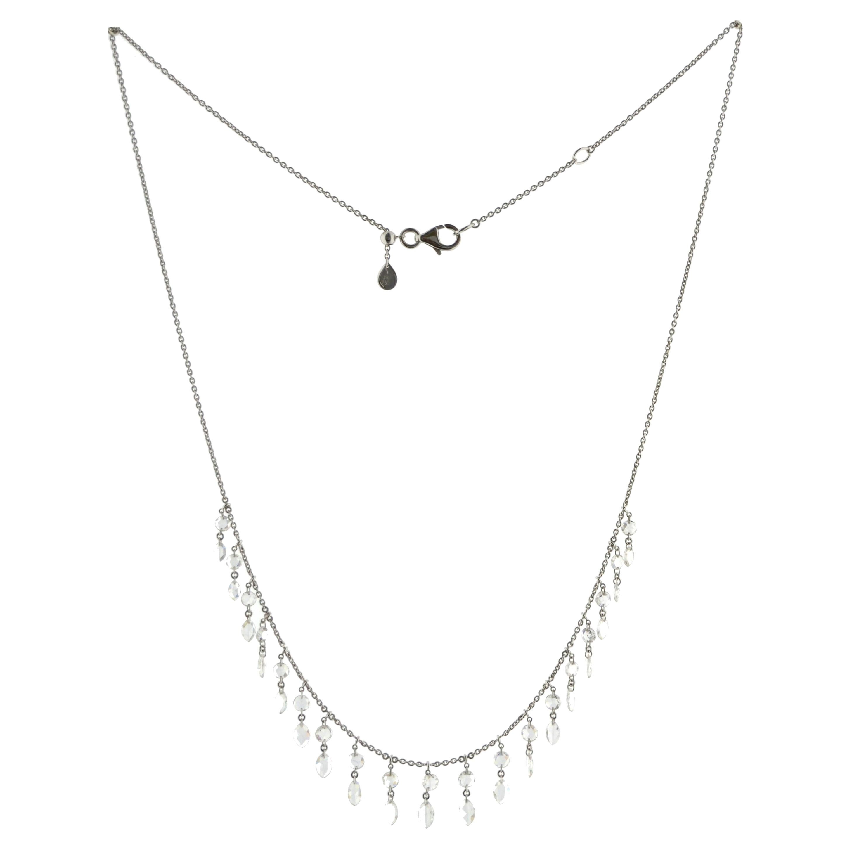 JR 3.17 Carat Rose Cut Diamond Dangling Necklace 18 Karat White Gold For Sale