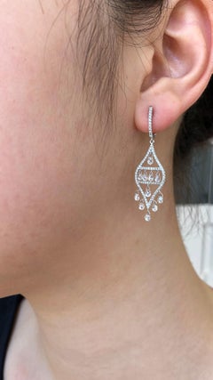 JR 3.31 Carat Diamond Briolette Dangle Earring 18 Karat White Gold