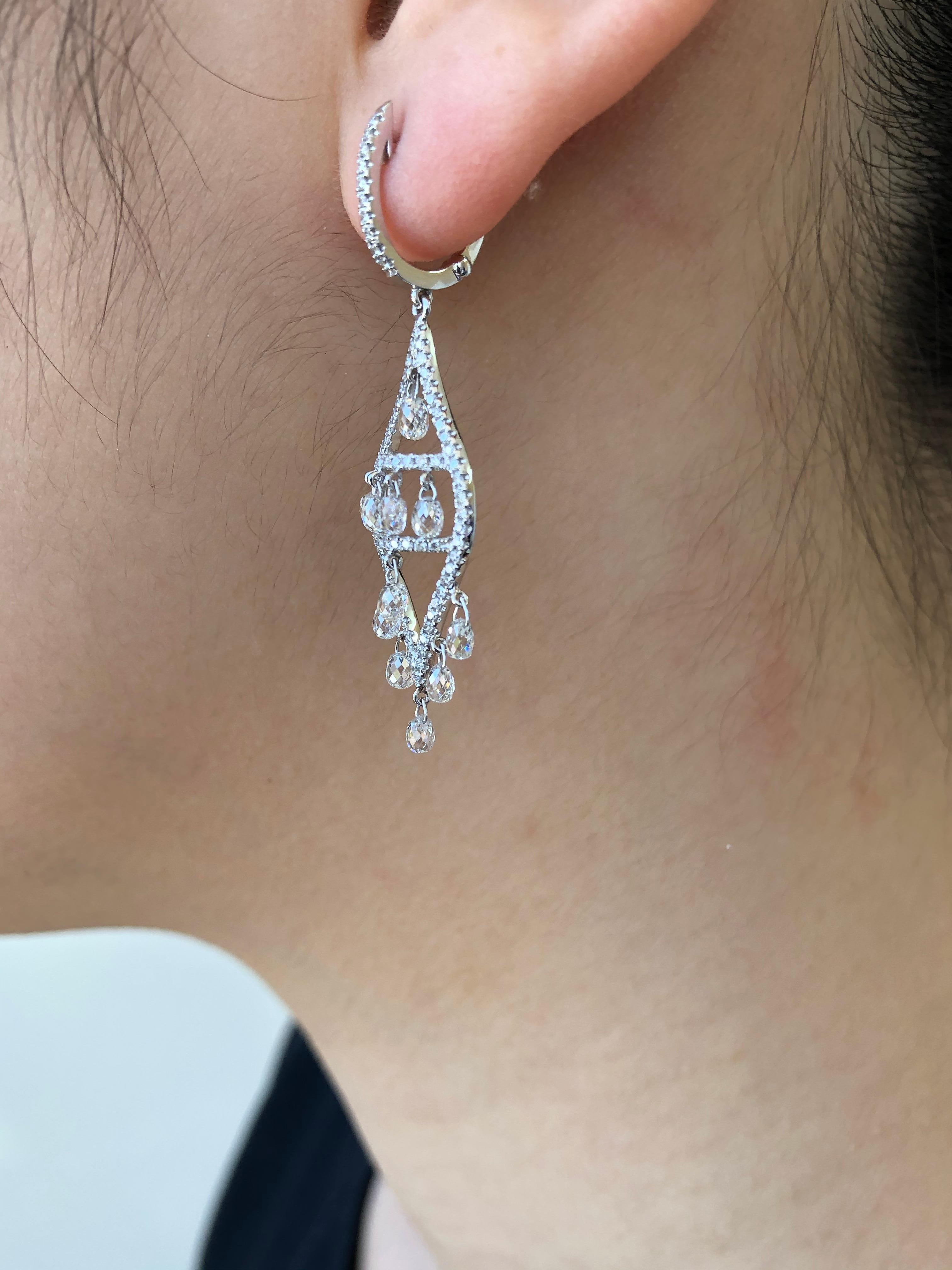 JR 3.31 Carat Diamond Briolette Dangle Earring 18 Karat White Gold In New Condition For Sale In Hong Kong, HK