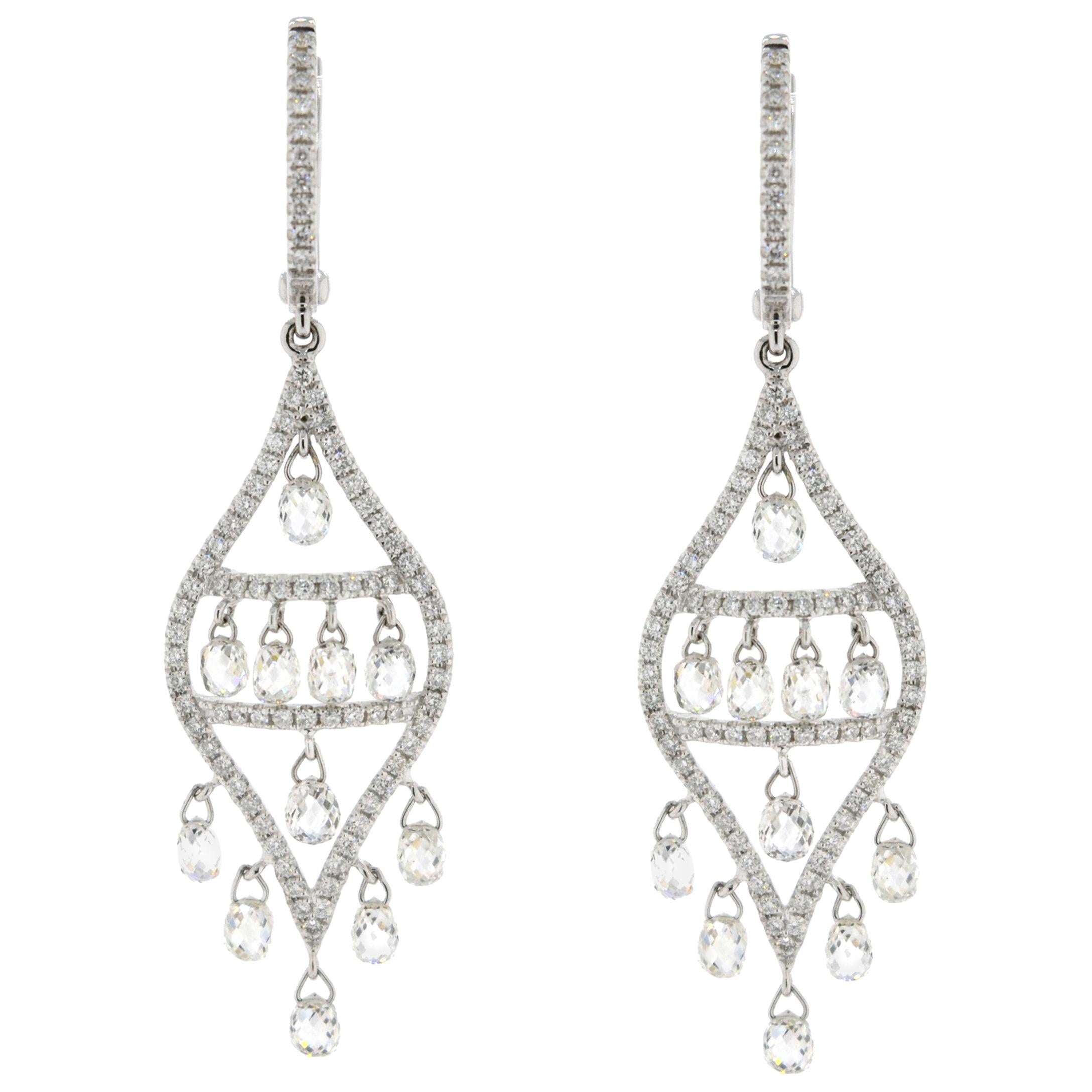 JR 3.31 Carat Diamond Briolette Dangle Earring 18 Karat White Gold
