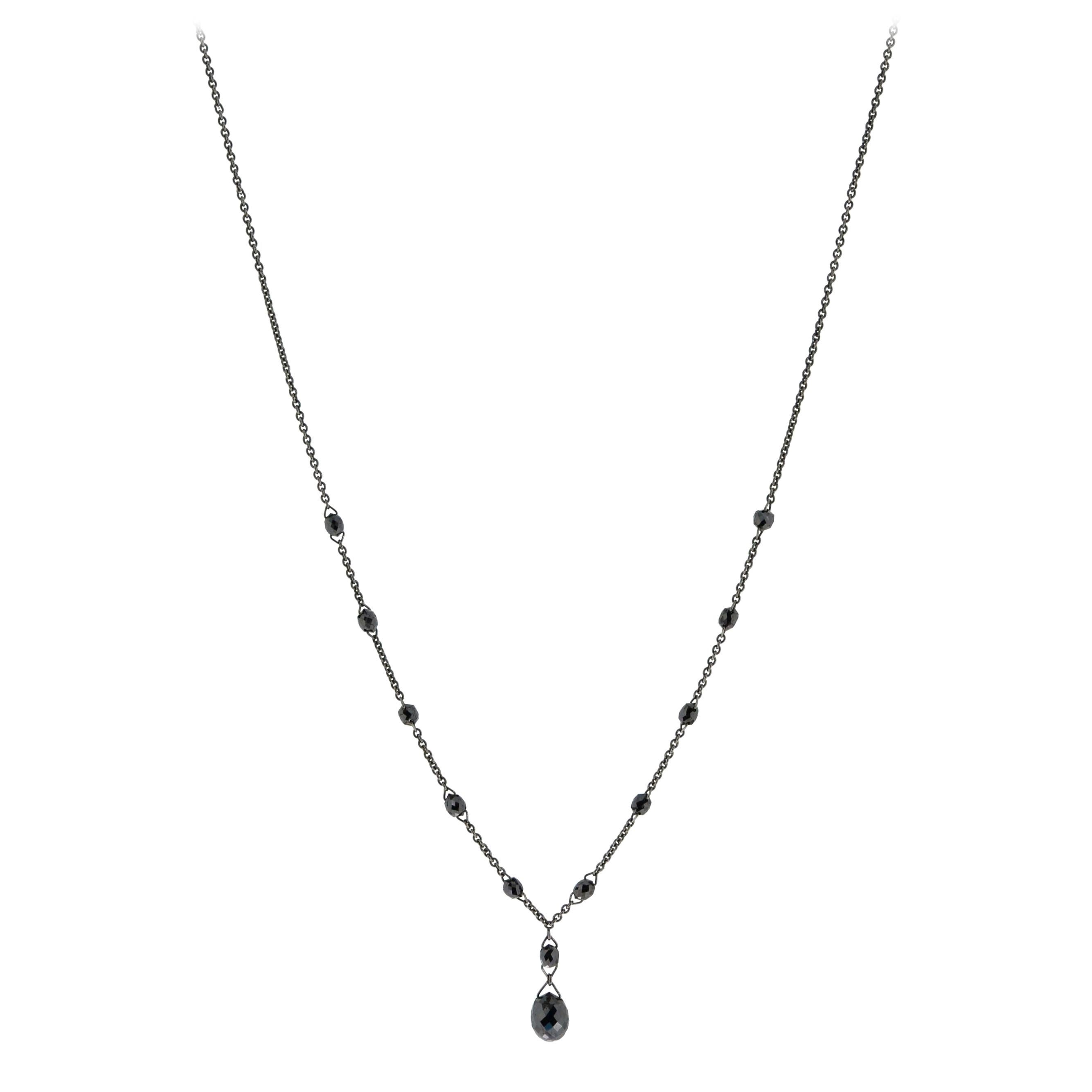 JR 3.52 Quilates Diamante Negro Briolette Collar Colgante Oro 18 Kilates