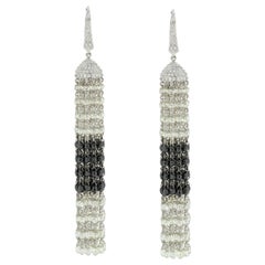 JR 39.18 Carat Black and White Diamond Briolette Tassel 18 Karat Gold Earring