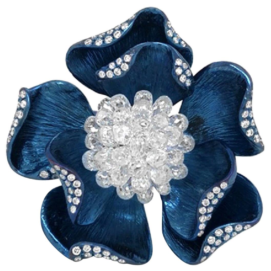 JR 4.44 Carat Diamond Briolette Titanium Flower Ring For Sale