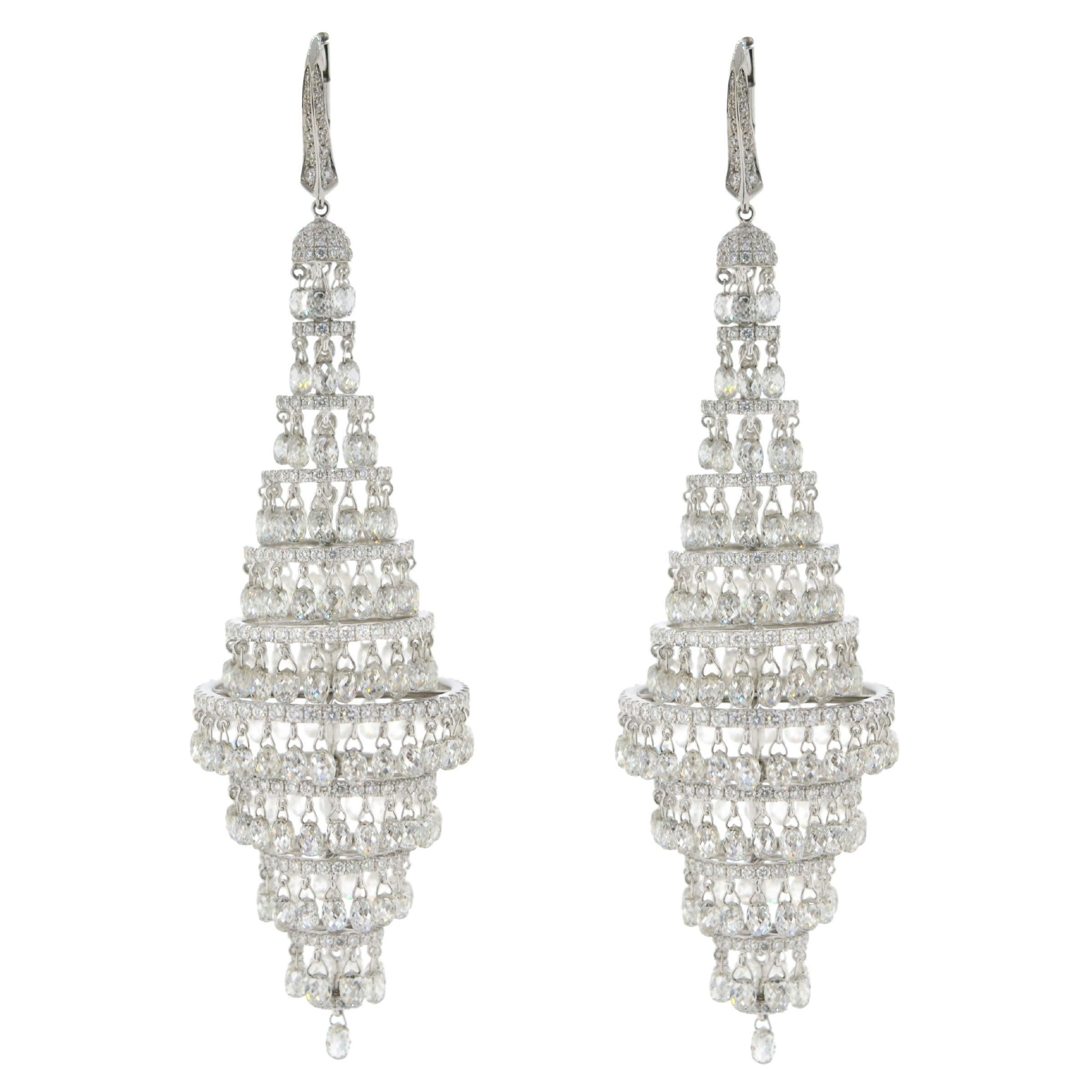 JR Pendiente de oro blanco de 18 quilates con diamante briolette de 45,53 quilates