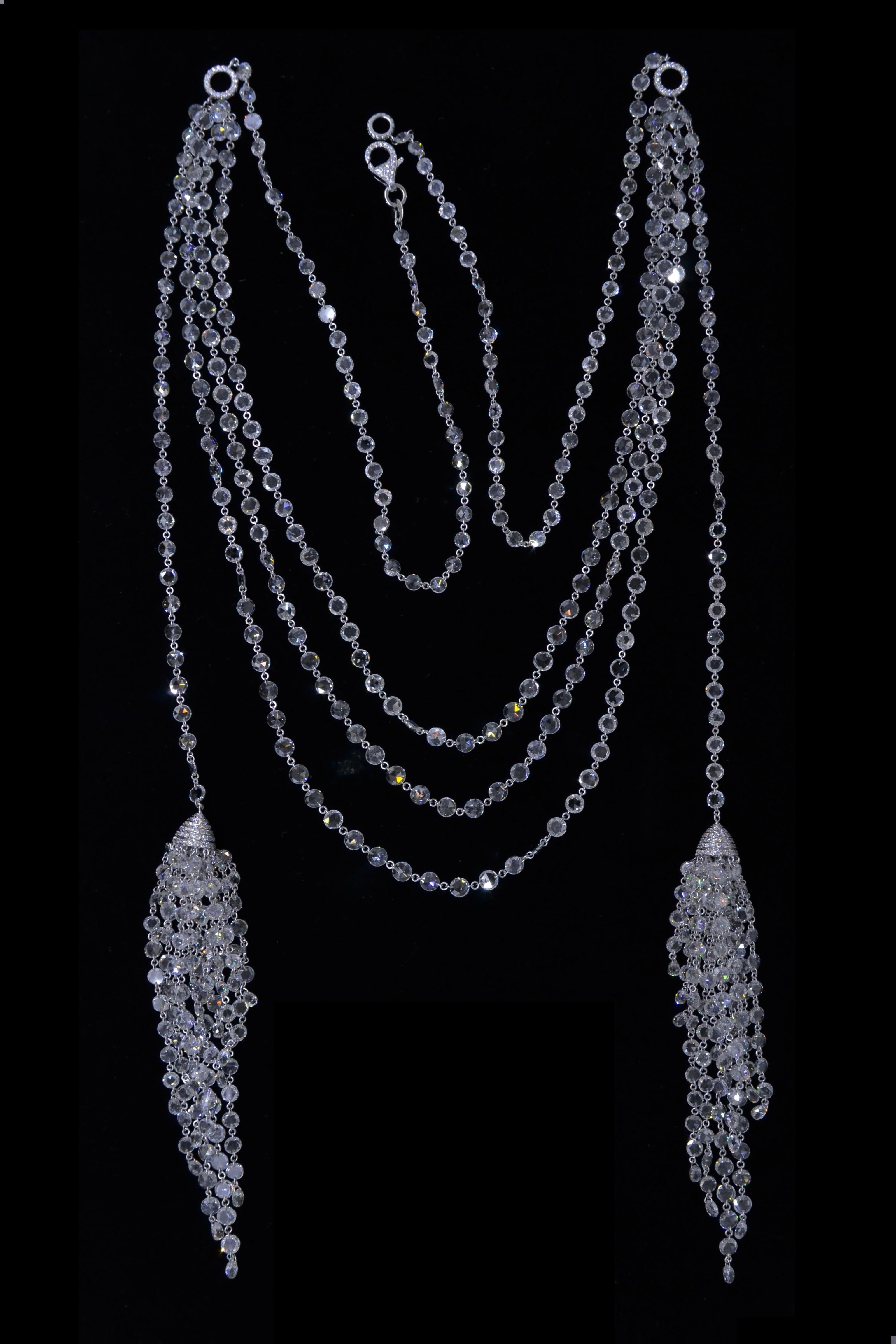 JR 54,95 Karat Diamant im Rosenschliff 18 Karat Weißgold Halsketten mit doppelter Quaste Damen im Angebot