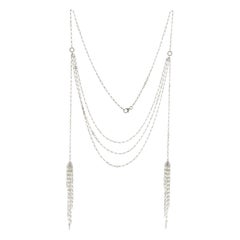 JR 54.95 Carat Rose Cut Diamond 18 Karat White Gold Double Tassel Necklaces