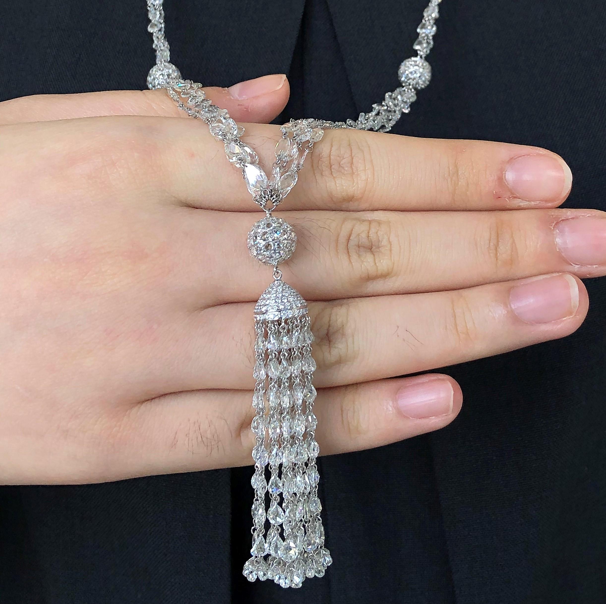 JR 59,63 Karat Diamant-Halskette mit Quaste aus 18 Karat Weißgold mit Rosenschliff Damen