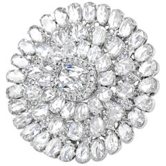 JR 6.01 Carat Rose Cut Diamond Flower 18 Karat White Gold Ring