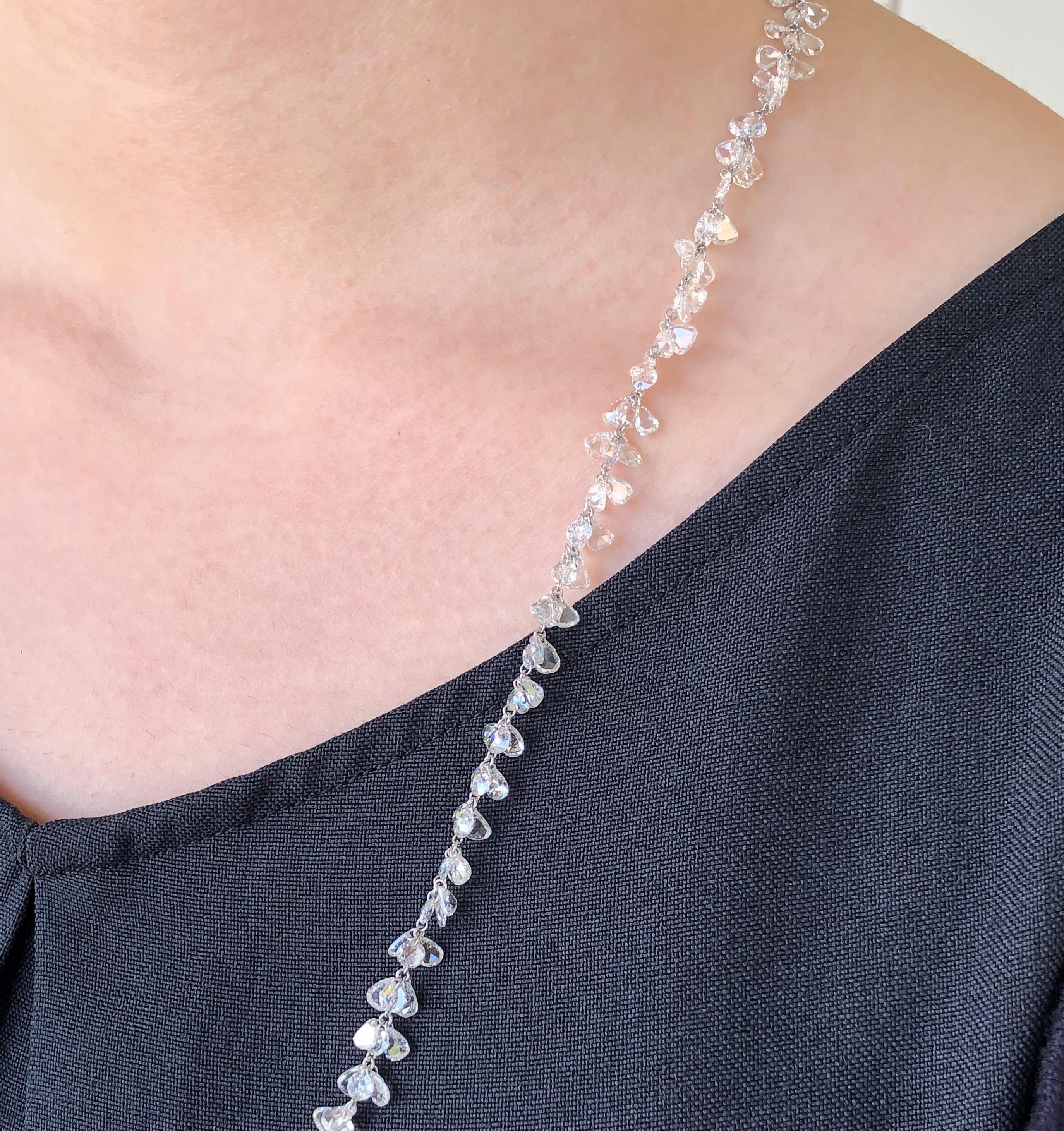 JR 60.11 Carat Rose Cut Diamond 18 Karat White Gold Dangling Necklace In New Condition In Hong Kong, HK