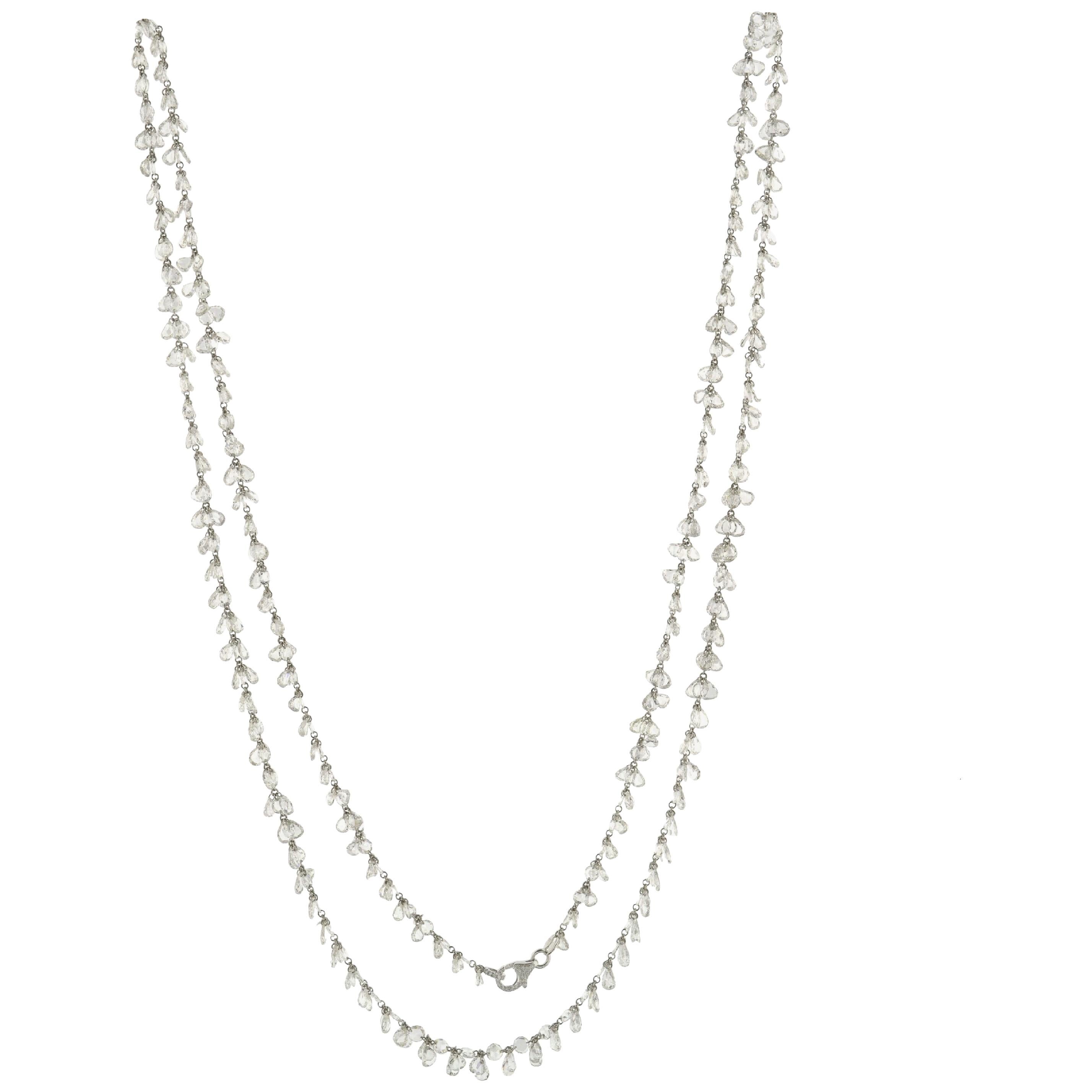 JR 60.11 Carat Rose Cut Diamond 18 Karat White Gold Dangling Necklace