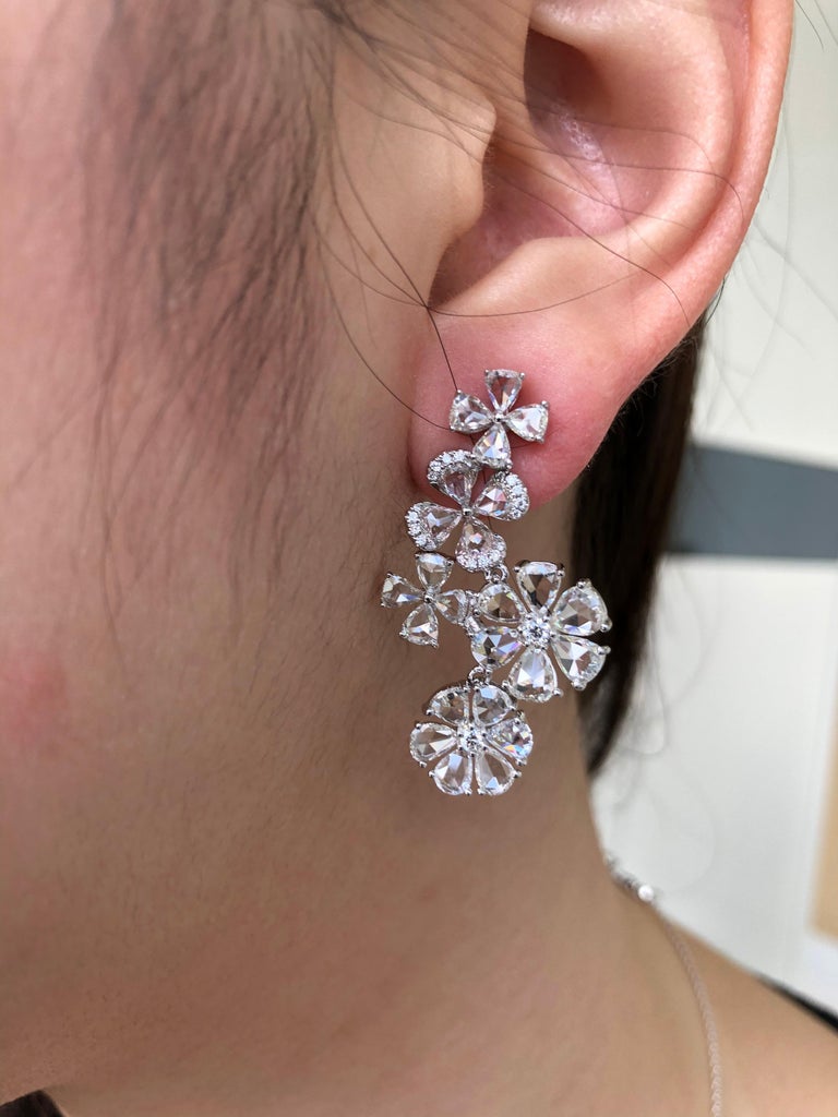 JR 7.73 Carat Rose Cut Diamond Flower 18 Karat White Gold Earring For ...