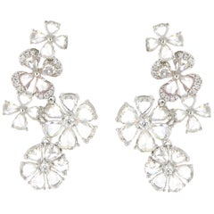 JR Boucles d'oreilles fleur en or blanc 18 carats avec diamants taille rose de 7,73 carats