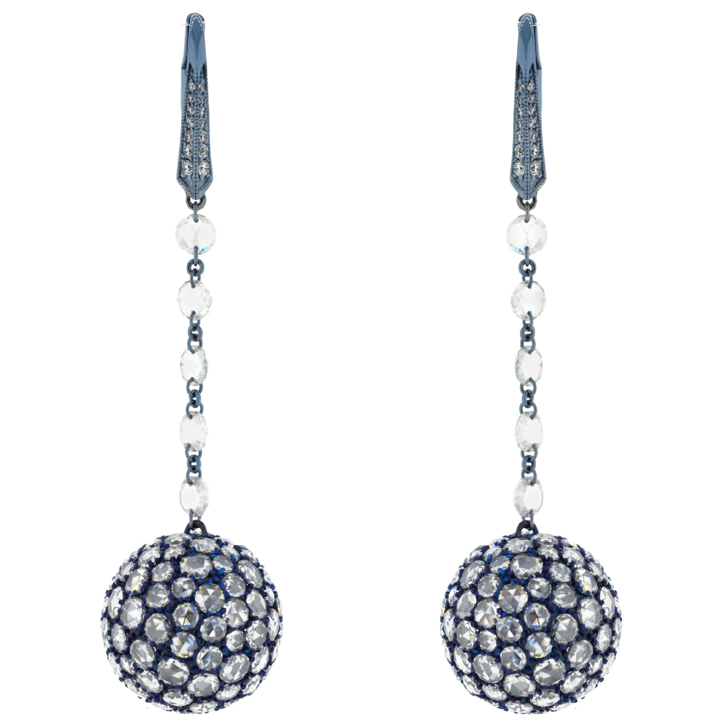 JR 9.73 Carat Rose Cut Diamond Titanium Earring