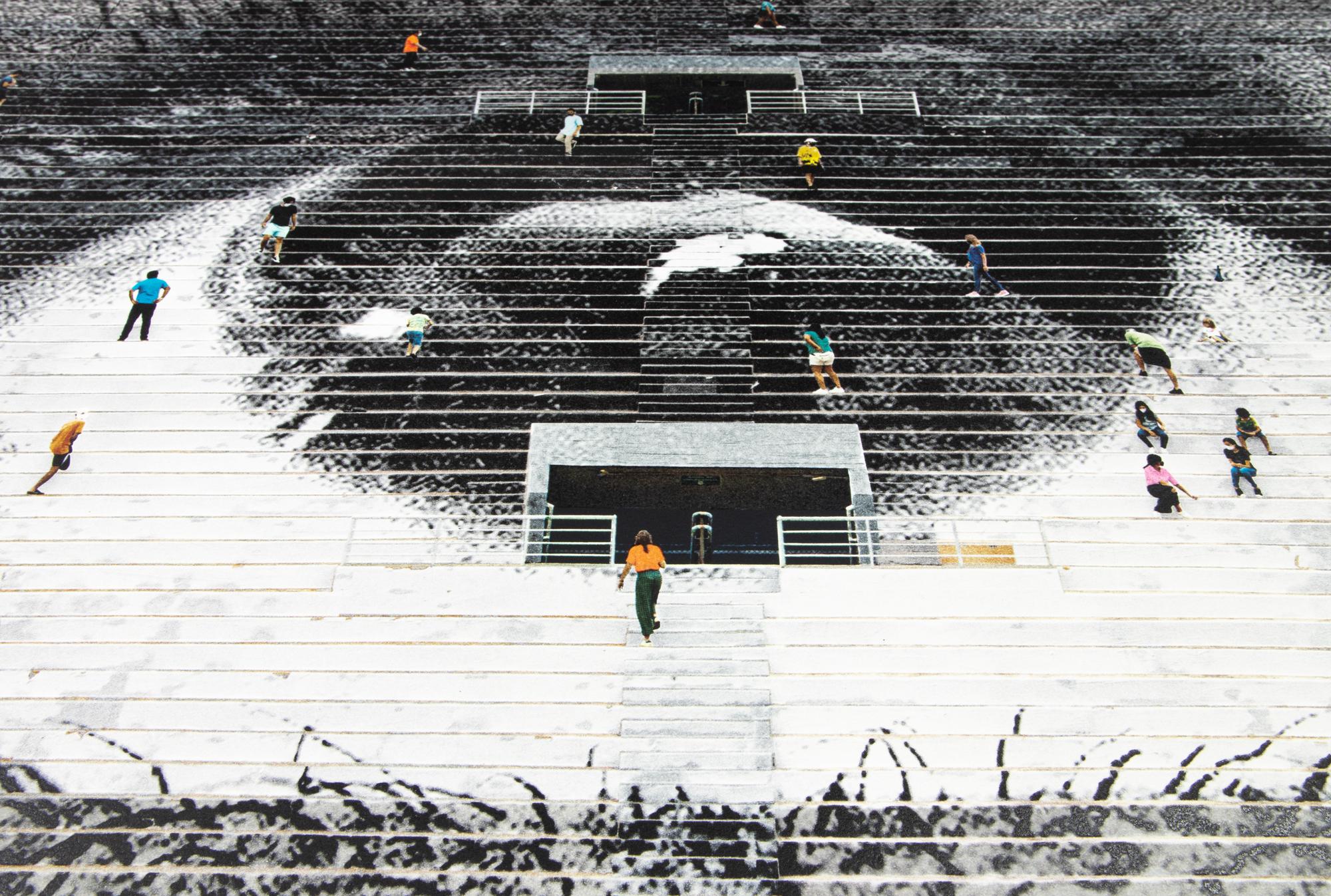 JR, Olho, Estadio de Pacaembu, Sao Paulo, 2020 - Lithograph, Signed Print - Gray Abstract Print by JR aka Jean René