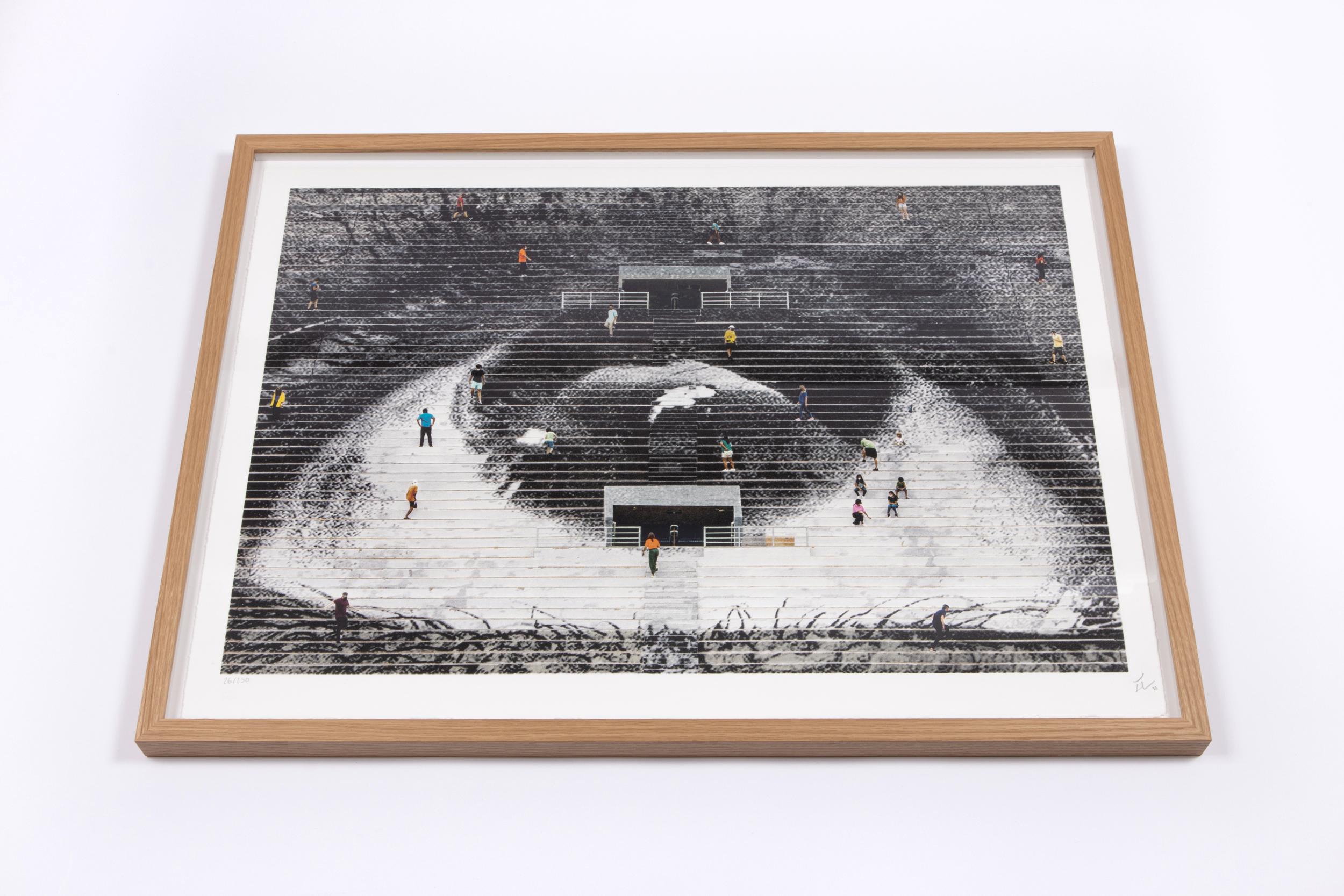 JR (francese, nato nel 1983)
Olho, Estadio de Pacaembu, San Paolo, 2020, 2021
Medium: litografia a 16 colori su BFK Rives
Dimensioni: 50 x 70 cm (19,7 x 29,6 pollici)
Edizione di 250 esemplari: firmati a mano, numerati e timbrati
Condizioni: Menta