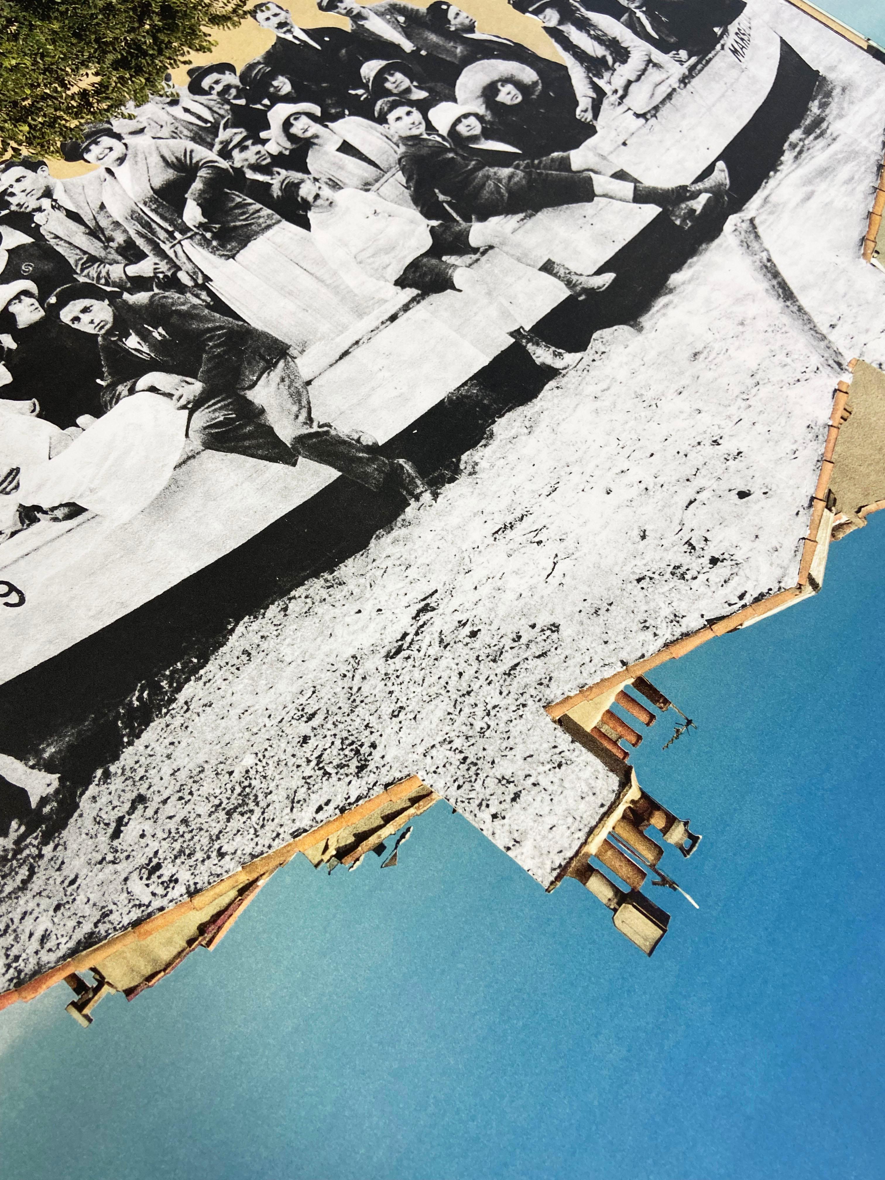JR // Un Groupe Posant Dans Une Barque Amarrée Sur La Plage // Street Art - Print by JR (aka Jean René)