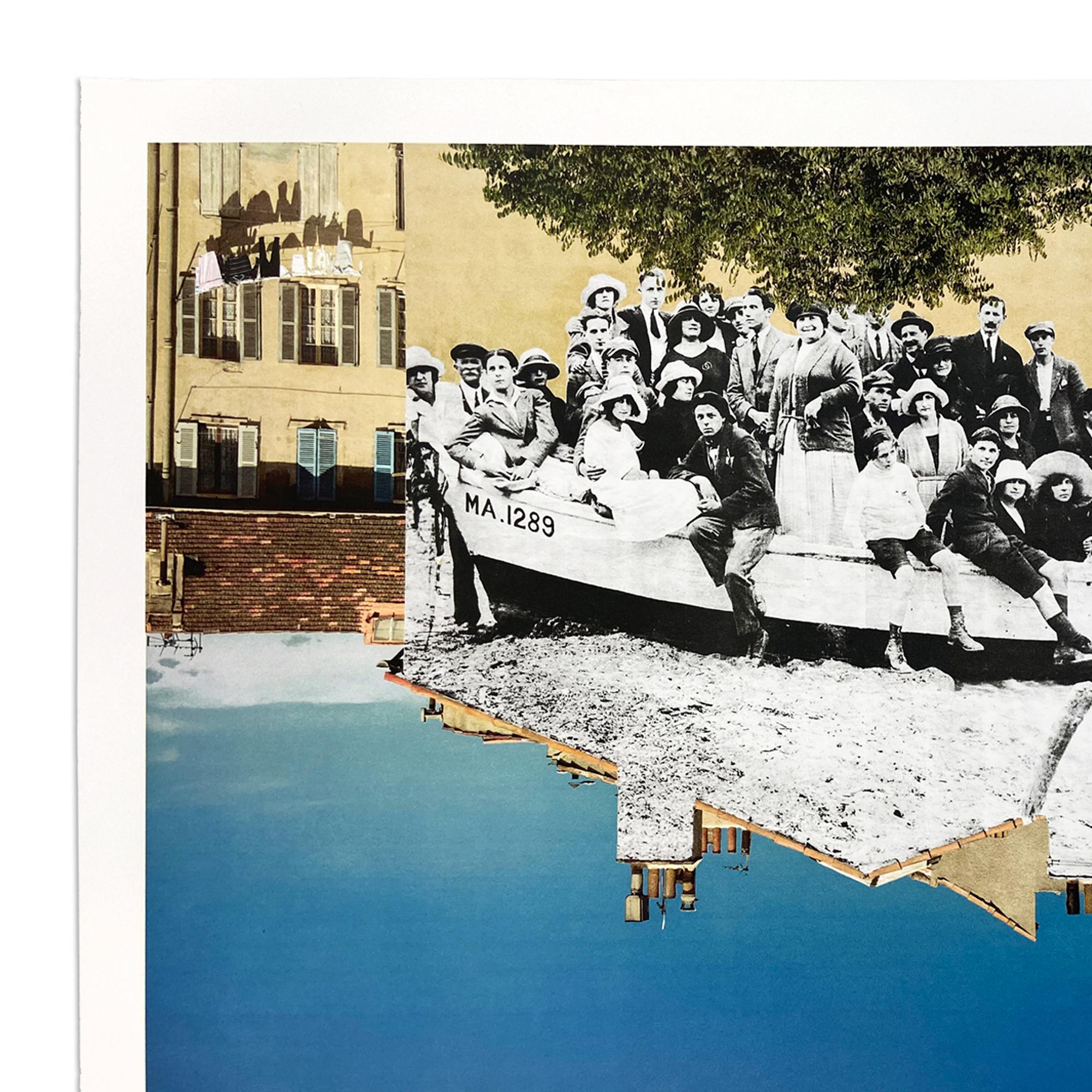 JR (French, b. 1983)
Un groupe posant dans une barque amarrée sur la plage revu par JR, Marseille vers 1930, 2013
Medium: Lithograph on wove paper
Dimensions : 70 x 100 cm (27.5 x 39.3 in)
Edition of 180: Hand-signed and numbered
Condition: Mint