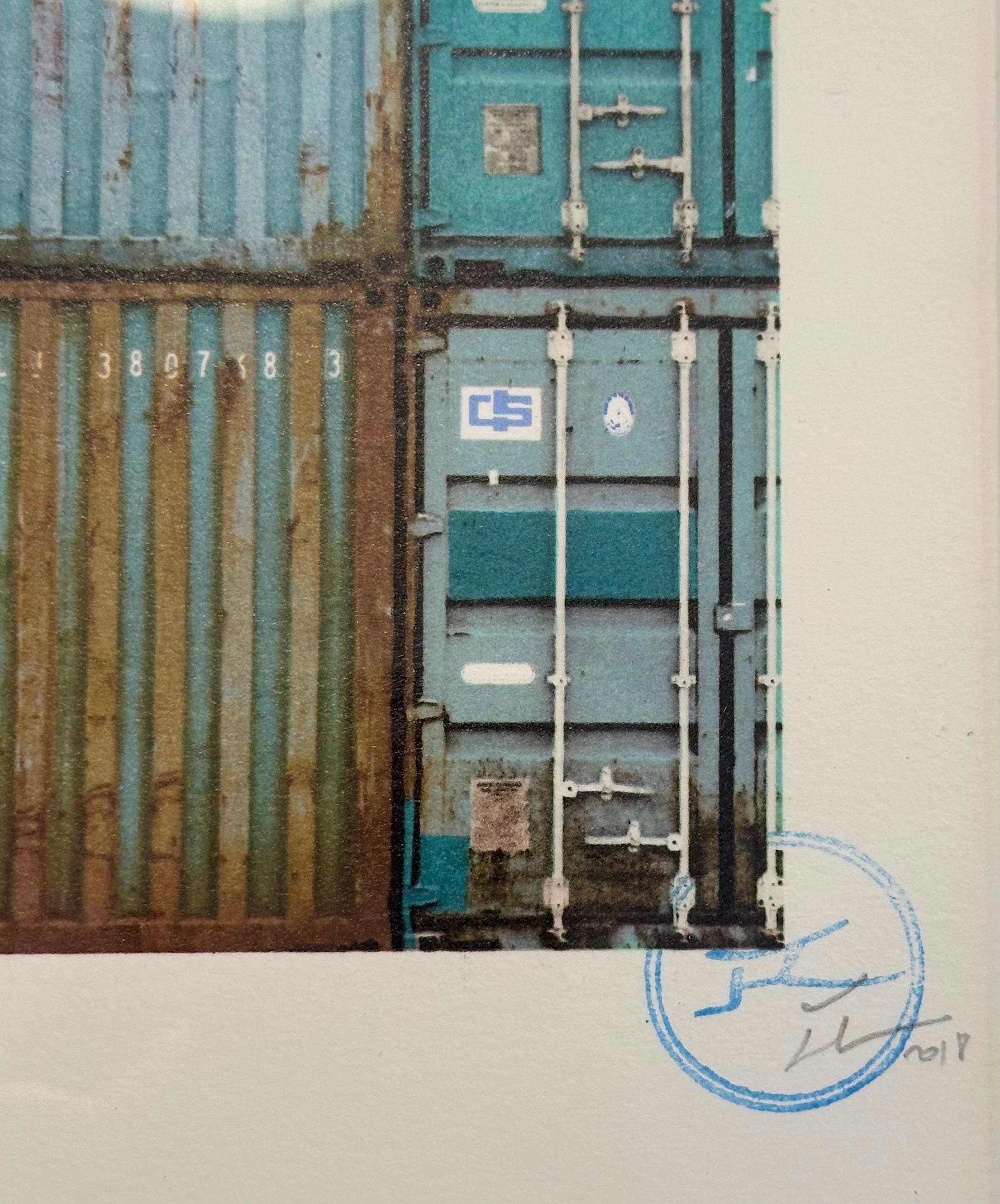 JR, The ballerina, jumping in containers, Le Havre, France, 2014 - Contemporary Print by JR (aka Jean René)