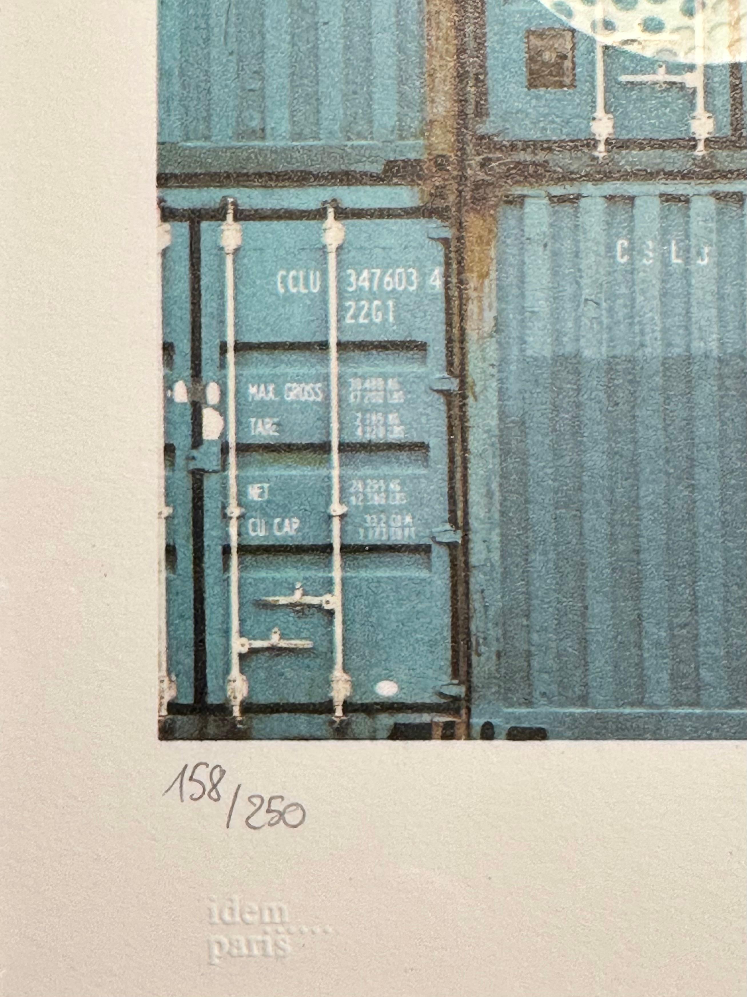 JR, The ballerina, jumping in containers, Le Havre, France, 2014 - Gray Figurative Print by JR (aka Jean René)