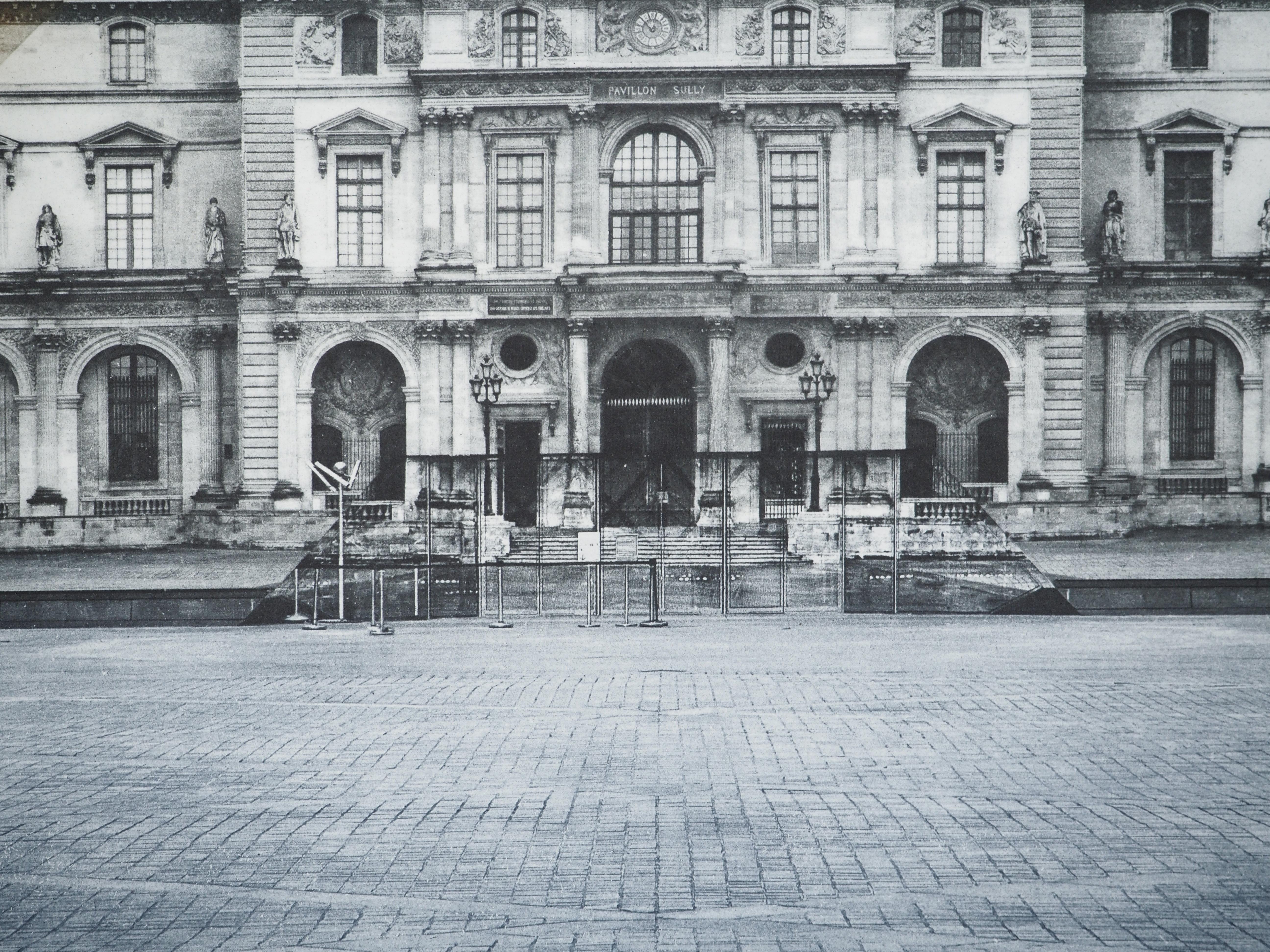 The Louvre Pyramid - Etching from Louvre Museum - Gray Portrait Print by JR (aka Jean René)