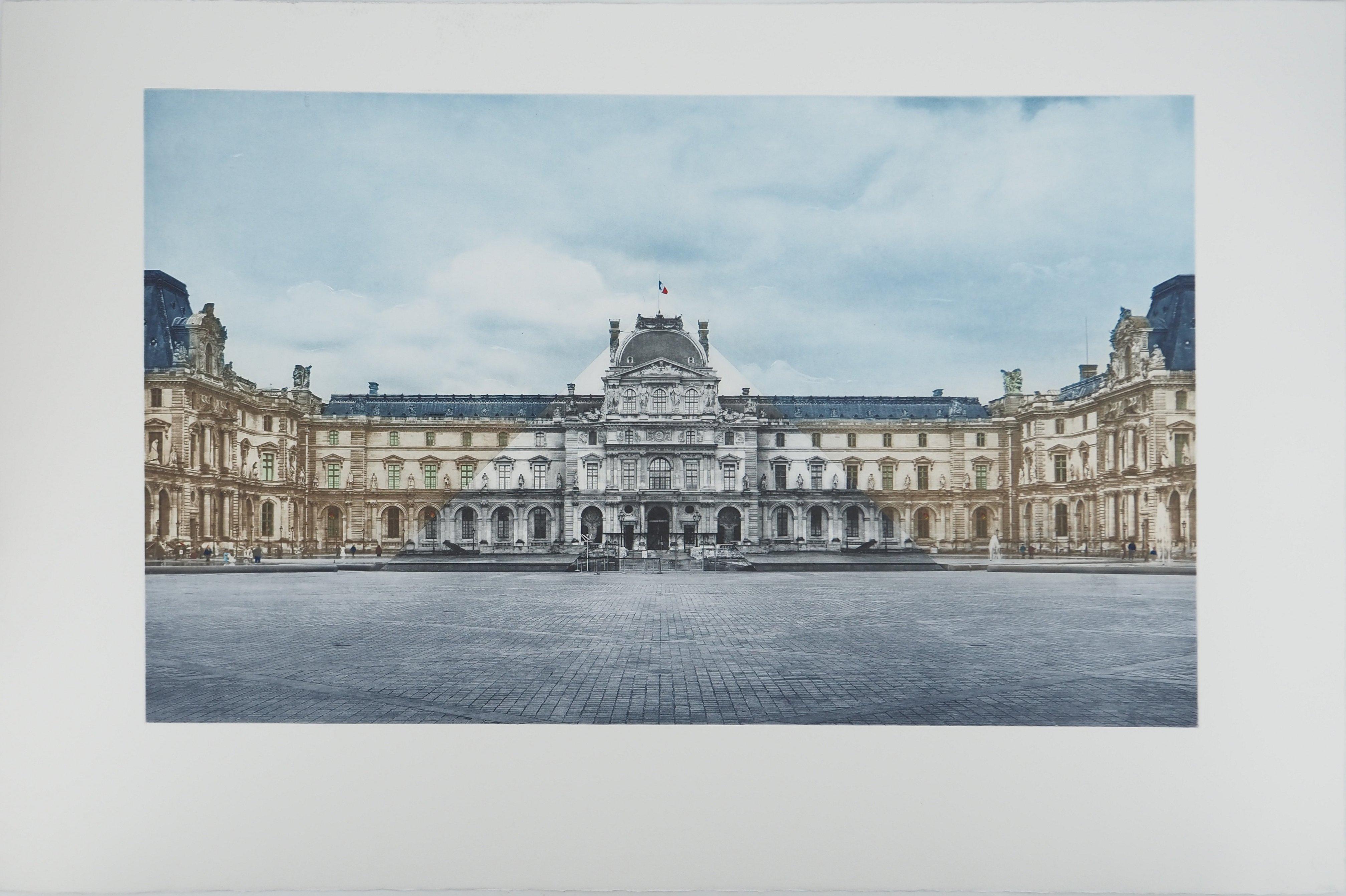 JR (aka Jean René) Portrait Print - The Louvre Pyramid - Etching from Louvre Museum