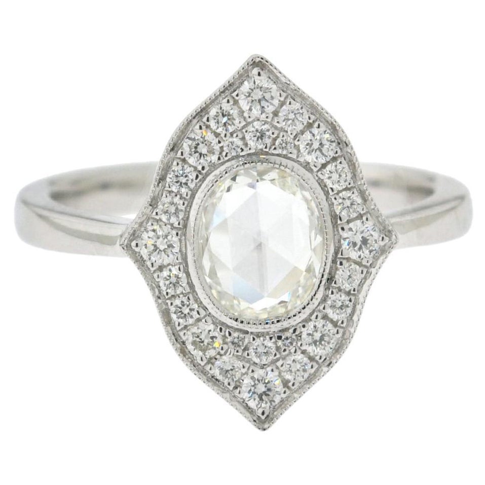JR Antiker Ring aus 18 Karat Weißgold mit Diamanten im Rosenschliff