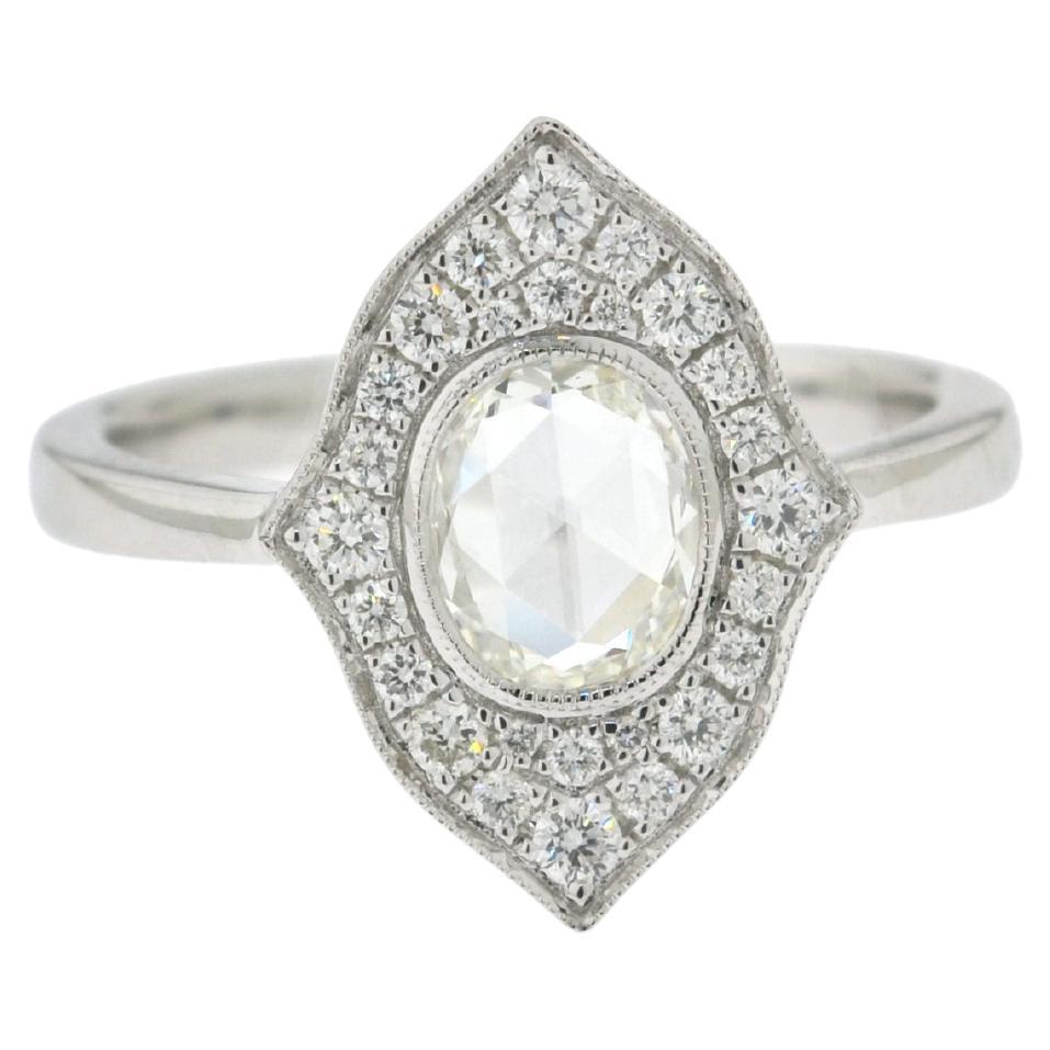 JR Antique Style Rose Cut Diamond 18 Karat White Gold Ring For Sale