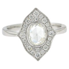 JR Antique Style Rose Cut Diamond 18 Karat White Gold Ring