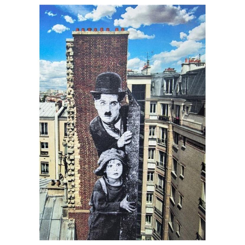Charlie Chaplin von JR, Der Film The Kid, Jackie Coogan, Litograph, Zeitgenössische Kunst