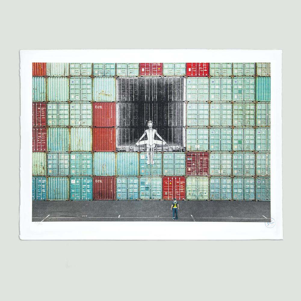 In the Container Wall, Le Havre, Frankreich – Zeitgenössische Lithographie, 21. Jahrhundert