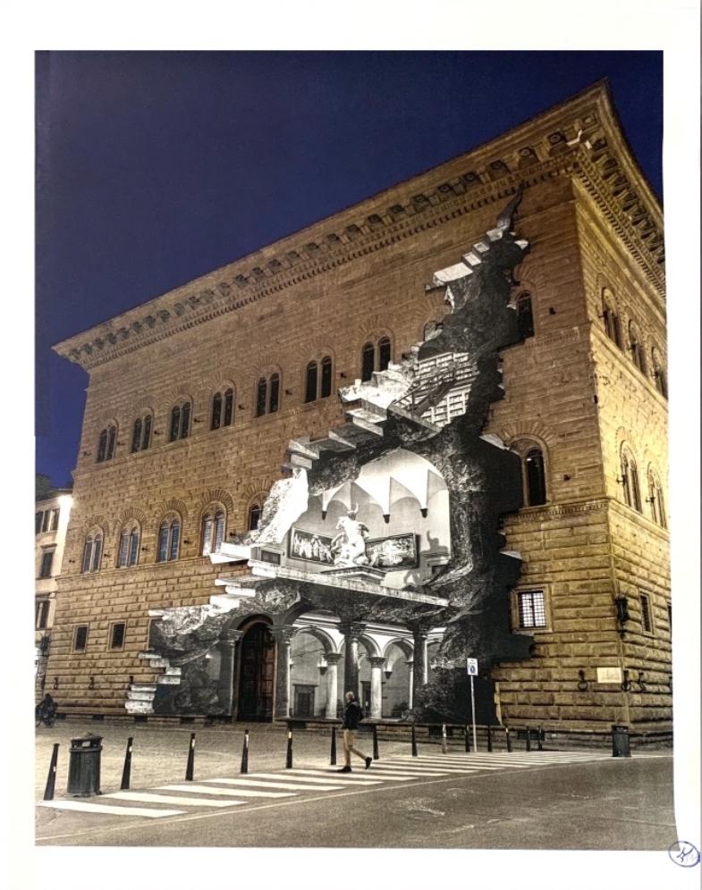 JR artist Figurative Print – La Ferita, 25. Mars 2021, 19H07, Palazzo Strozzi, Florenz, Italien, 2021