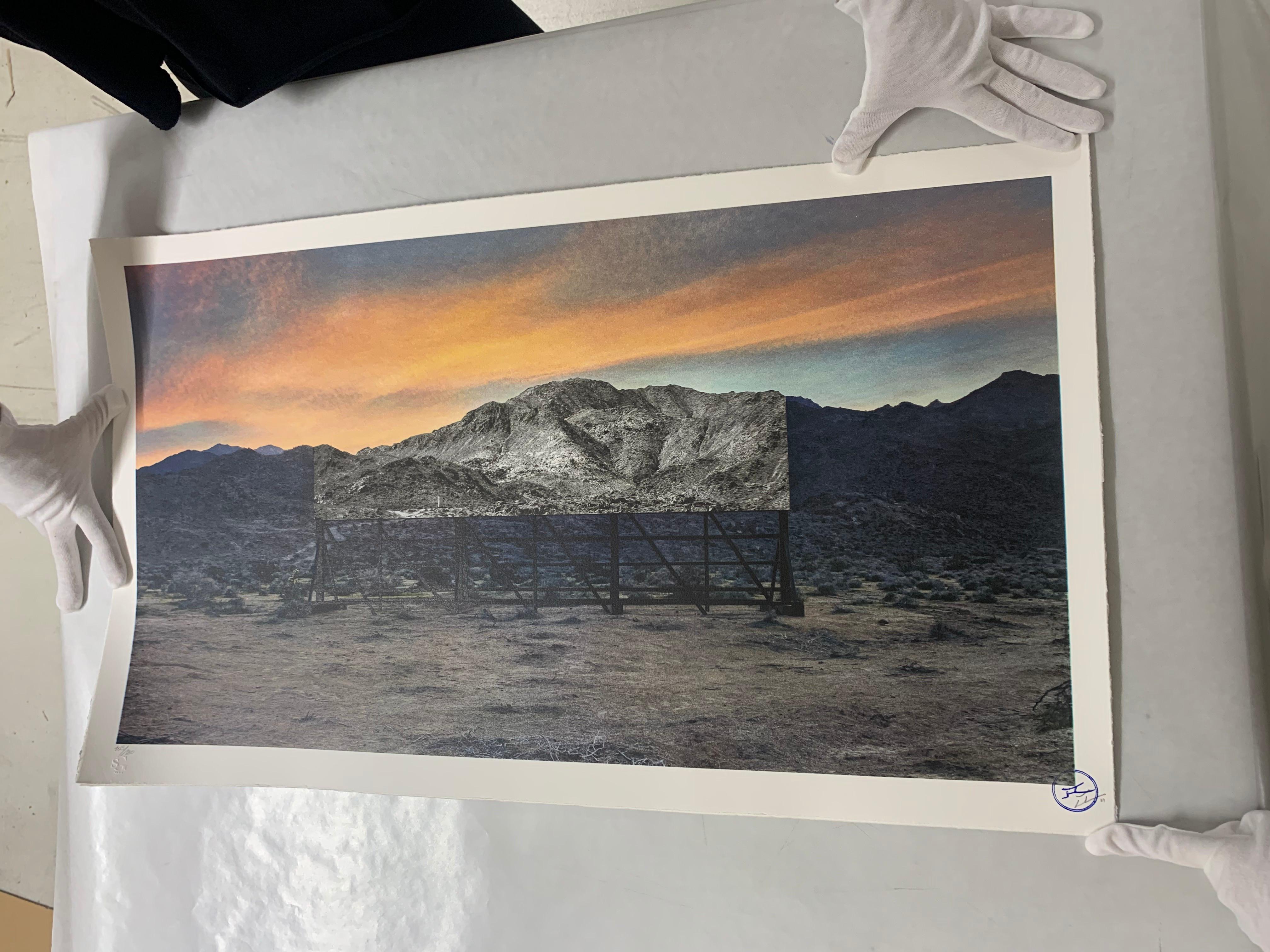 Trompe l'oeil, Death Valley, Billboard, March 4, 2017, 5:41 pm, California, USA - Gray Figurative Print by JR artist