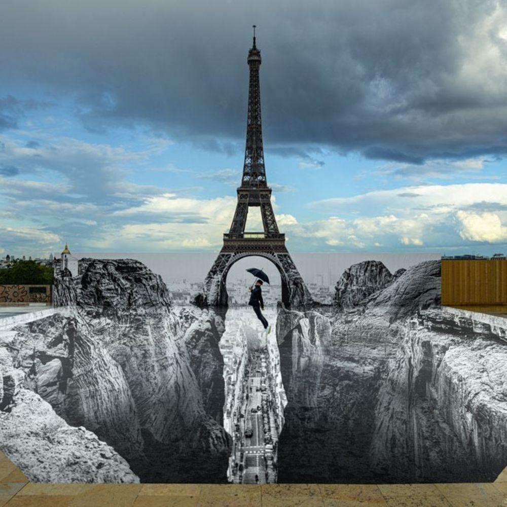 Trompe l'oeil, Les Falaises du Trocadéro, 2021 -JR, 18 mai 2021, 19h58 - Photorealist Print by JR artist