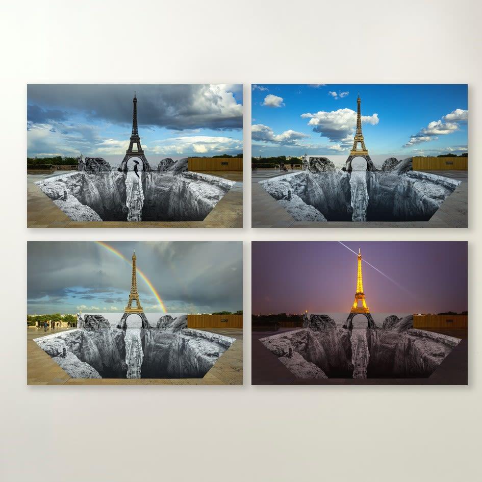 JR artist Figurative Print – Trompe l'oeil, Les Falaises du Trocadéro, 2021 -JR, Satz 4, Druck, Kunst, Auflage