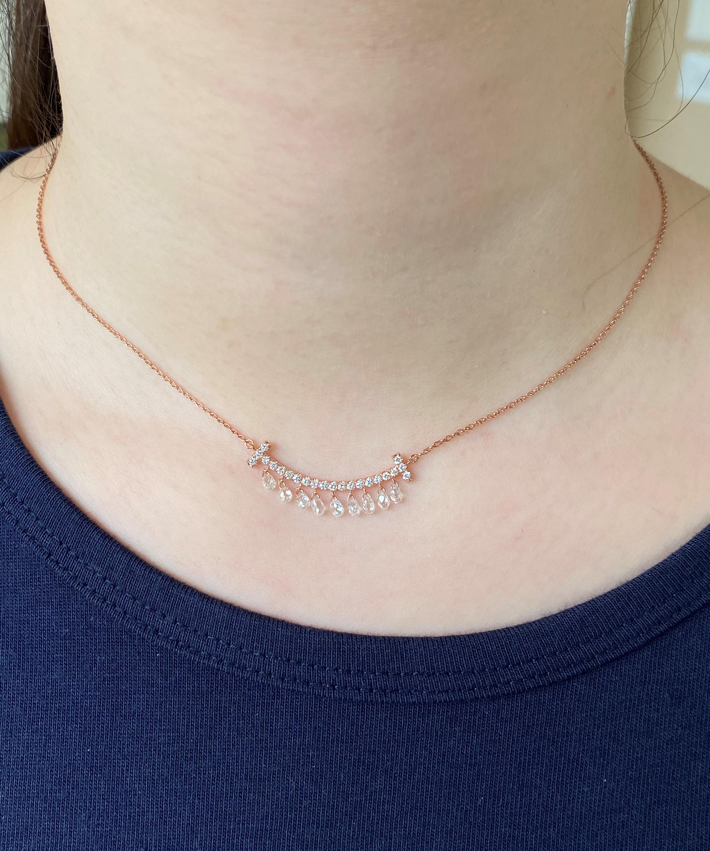 Moderno JR Collana con briolette di diamanti in oro rosa 18 carati in vendita