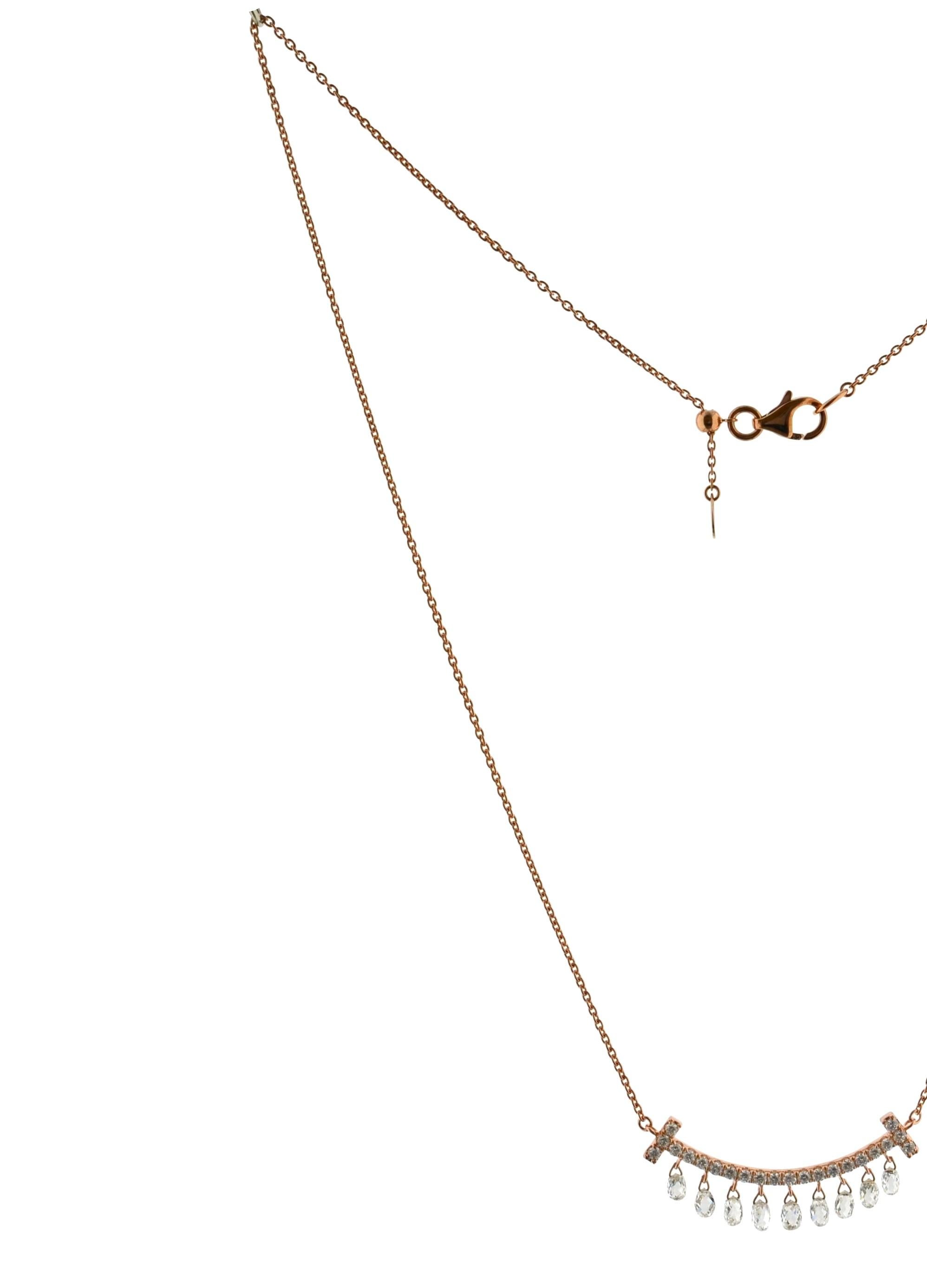 JR Diamond Briolette Dangling Necklace 18 Karat Rose Gold In New Condition For Sale In Hong Kong, HK