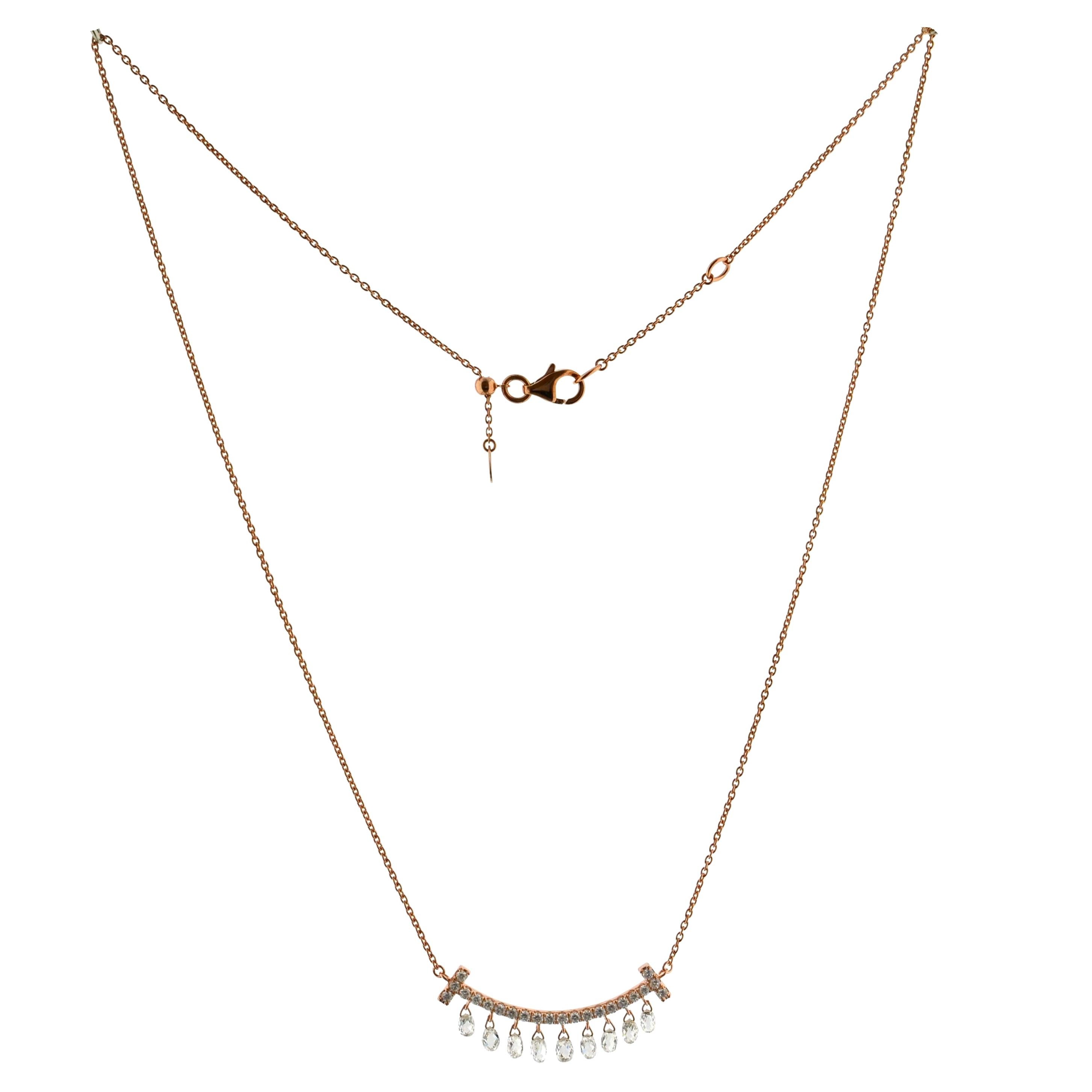 JR Diamond Briolette Dangling Necklace 18 Karat Rose Gold For Sale