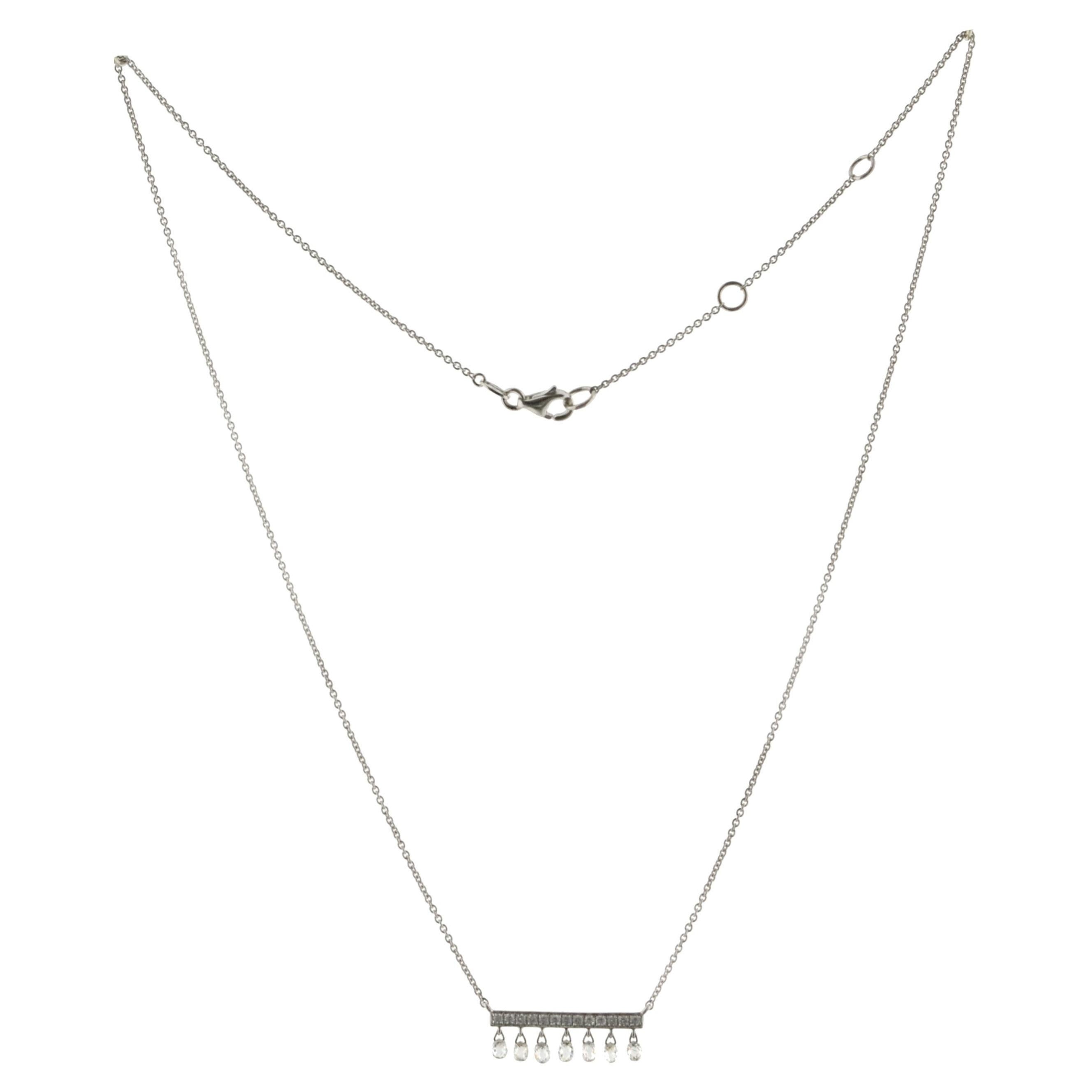 JR Diamond Briolette Dangling Necklace 18 Karat White Gold