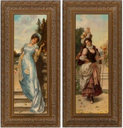 Pair of Fine Portraits of an Elegant Lady by J.R. Goblet