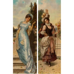 Pair of Fine Portraits of an Elegant Lady by J.R. Goblet