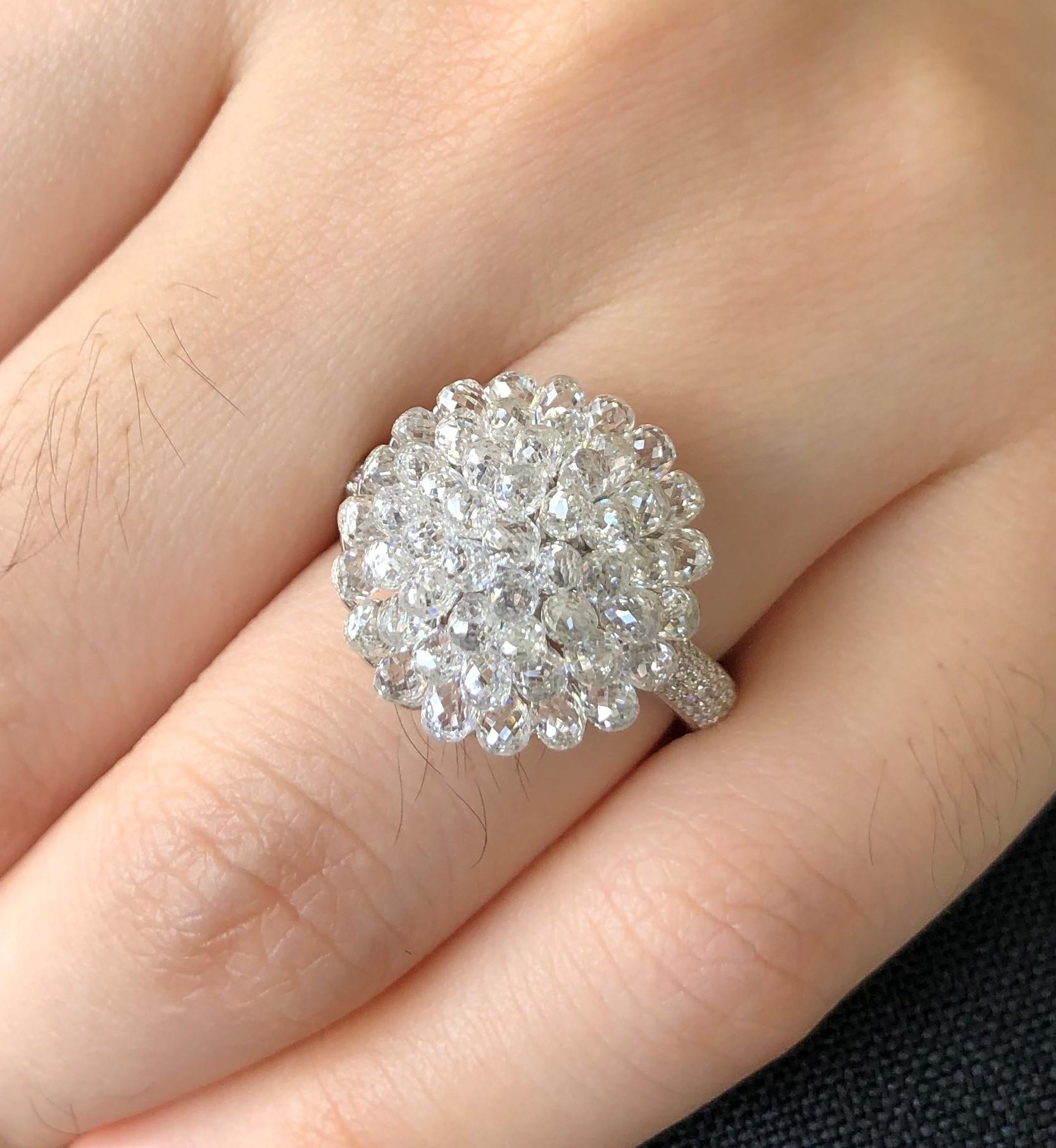 Modern JR Invisible 6.46 Carat Diamond Briolette 18 Karat White Gold Ring For Sale