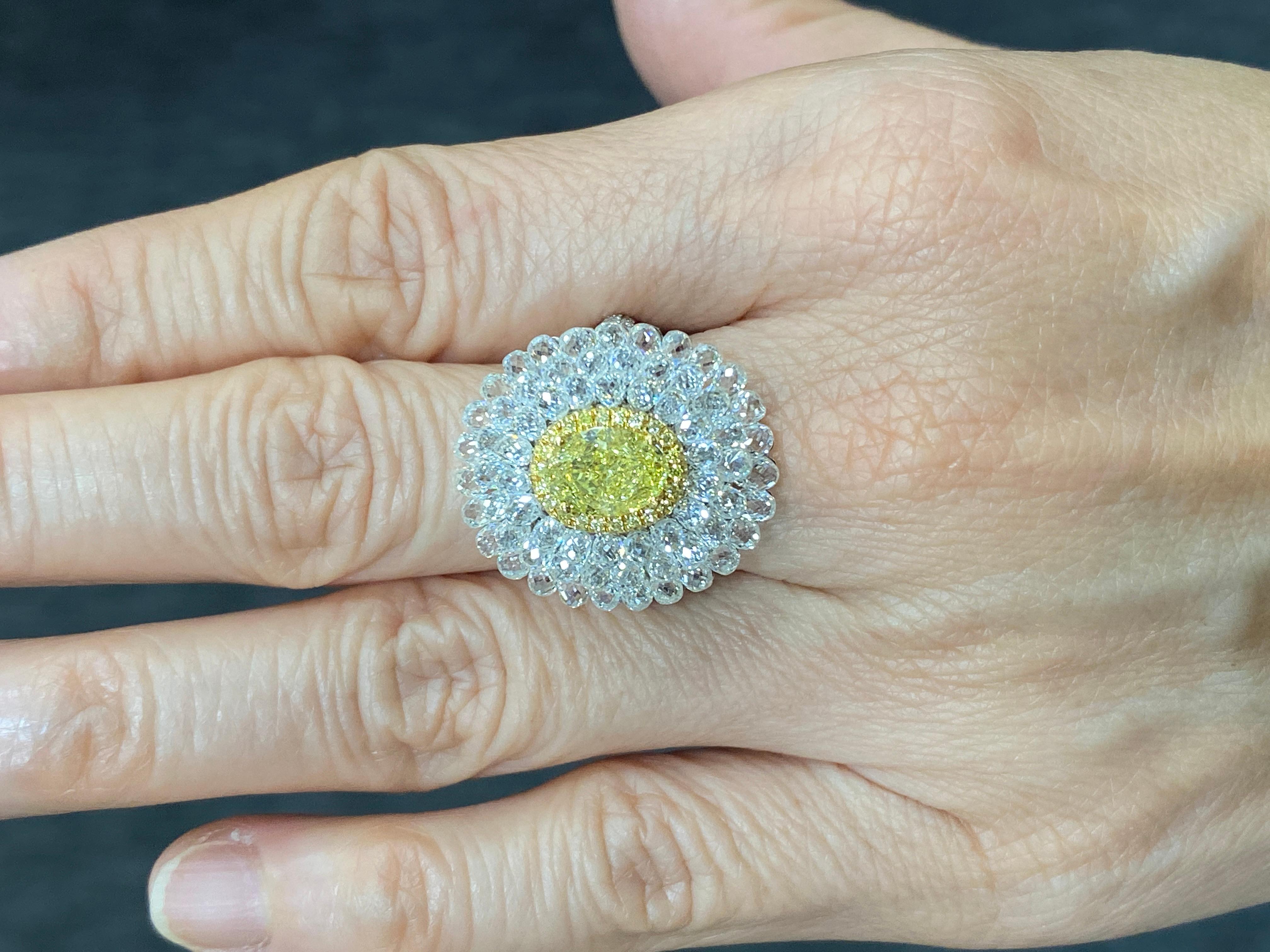 JR Invisible Diamond Briolette & Yellow Diamond Ring In New Condition For Sale In Hong Kong, HK