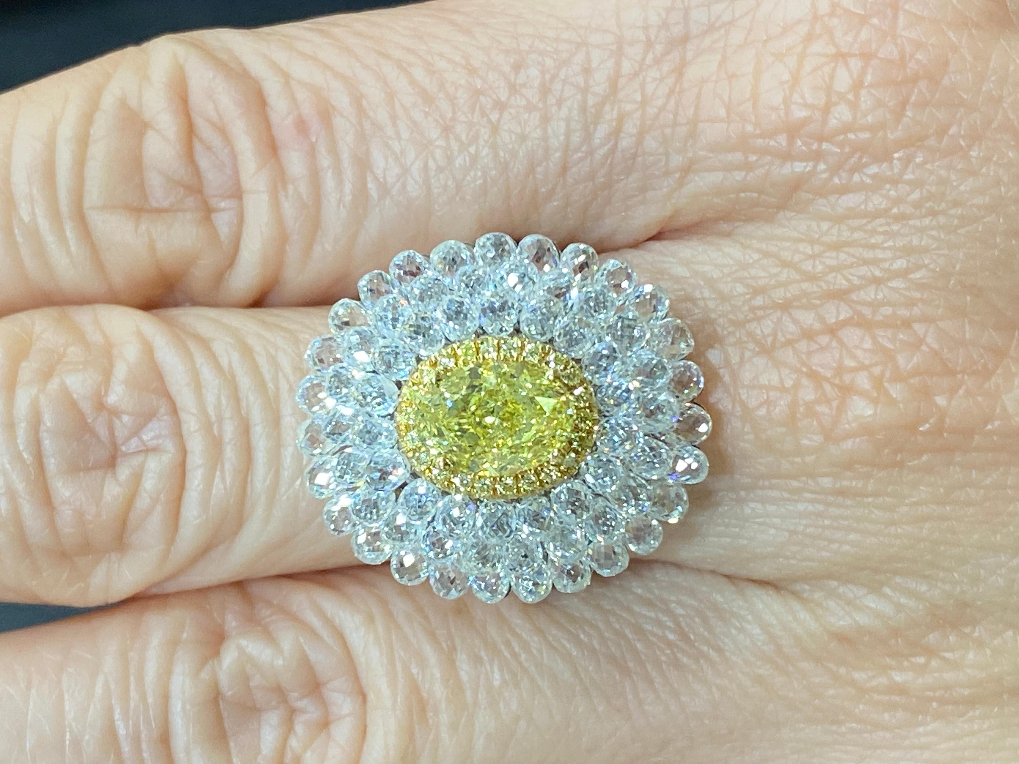 Women's JR Invisible Diamond Briolette & Yellow Diamond Ring For Sale