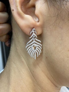 JR Peacock Feather 18 Karat White Gold Earring