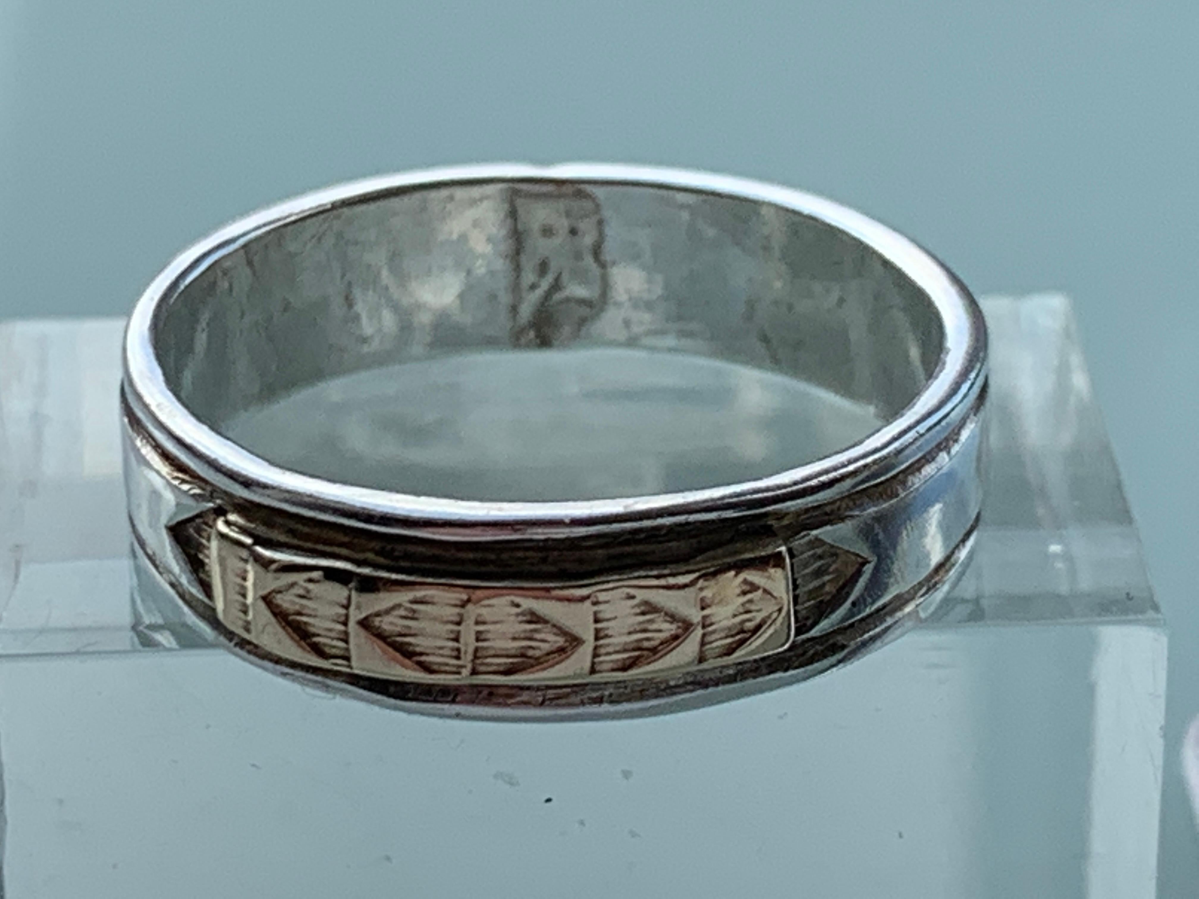 Women's or Men's J.R Rogers Sterling Silver & 14k Gold Navajo Designer Ring For Sale